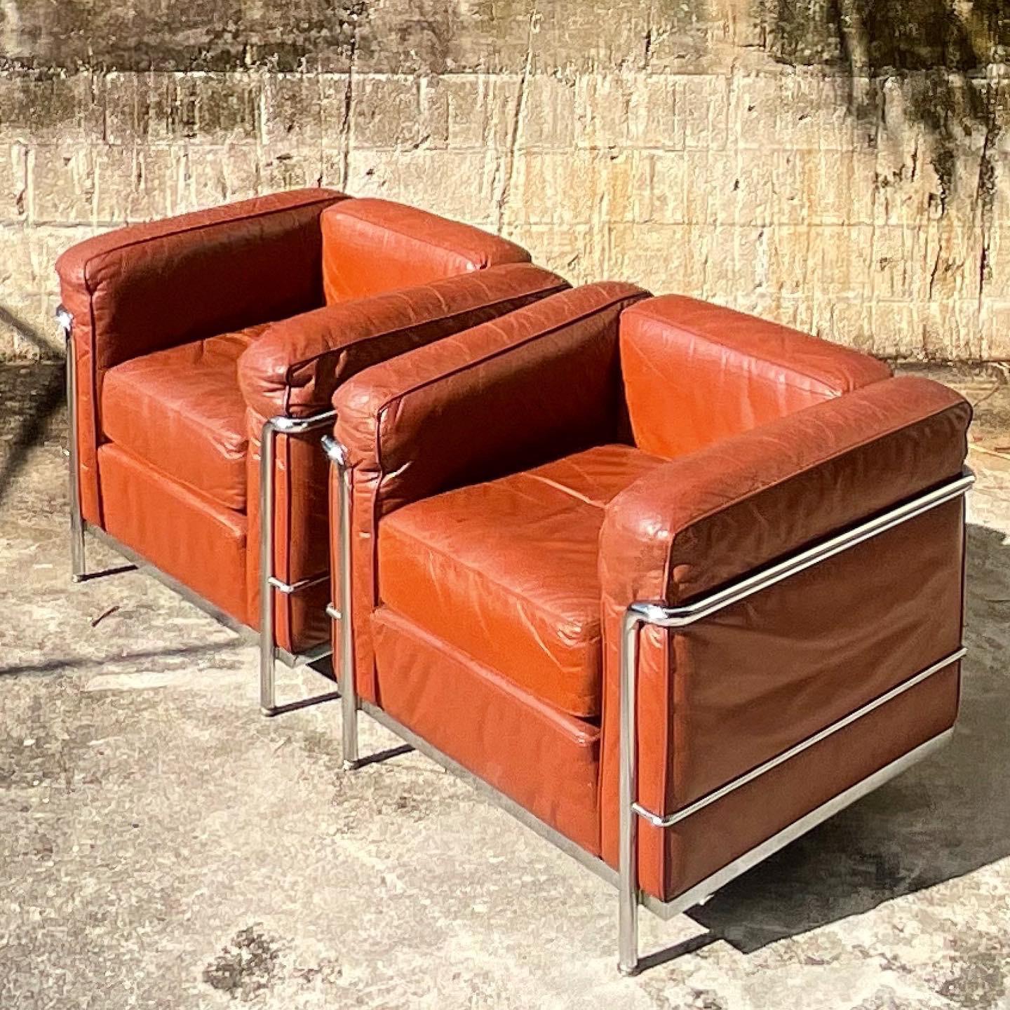 North American Midcentury Lc2 Leather Armchair After Le Corbusier