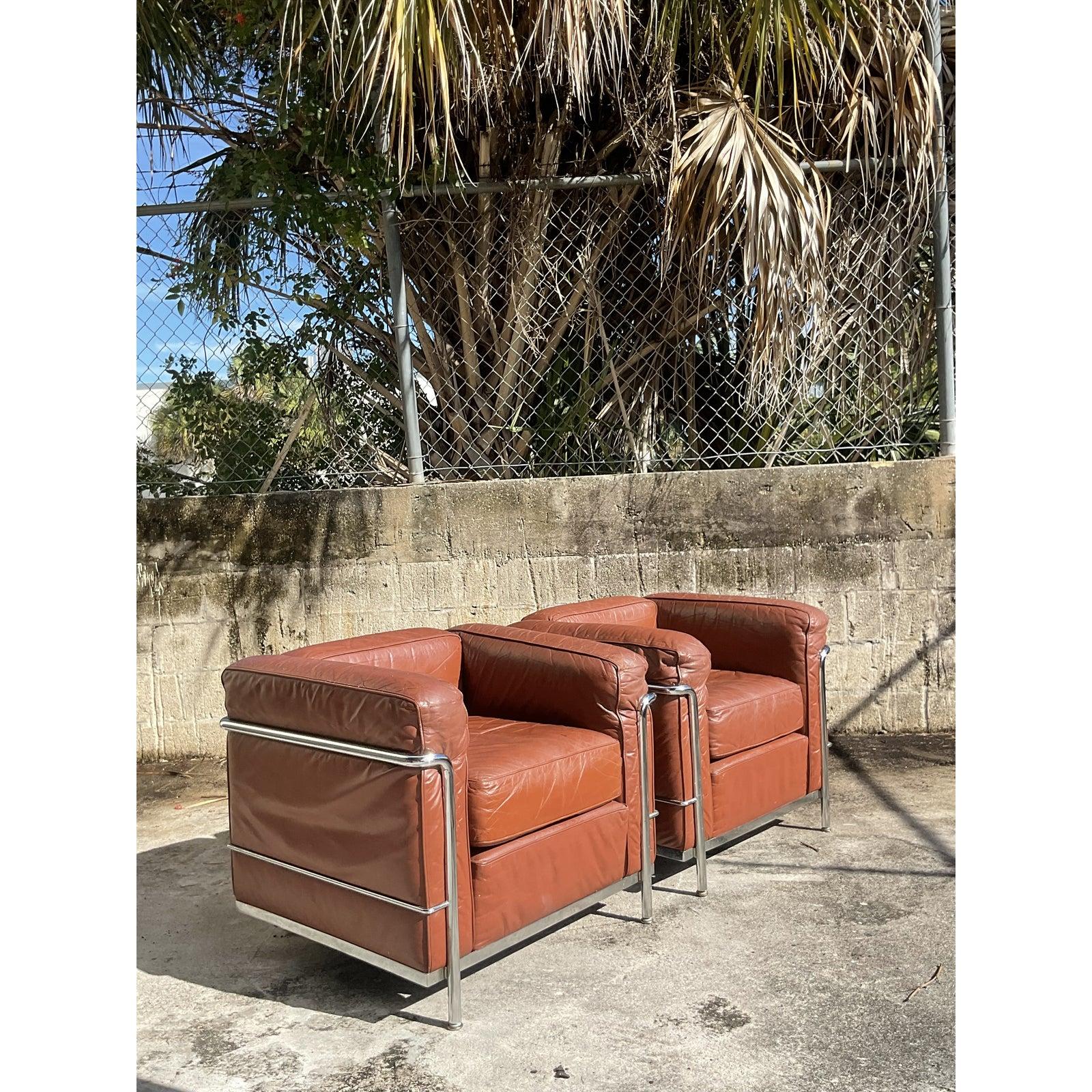 Midcentury Lc2 Leather Armchair After Le Corbusier 1