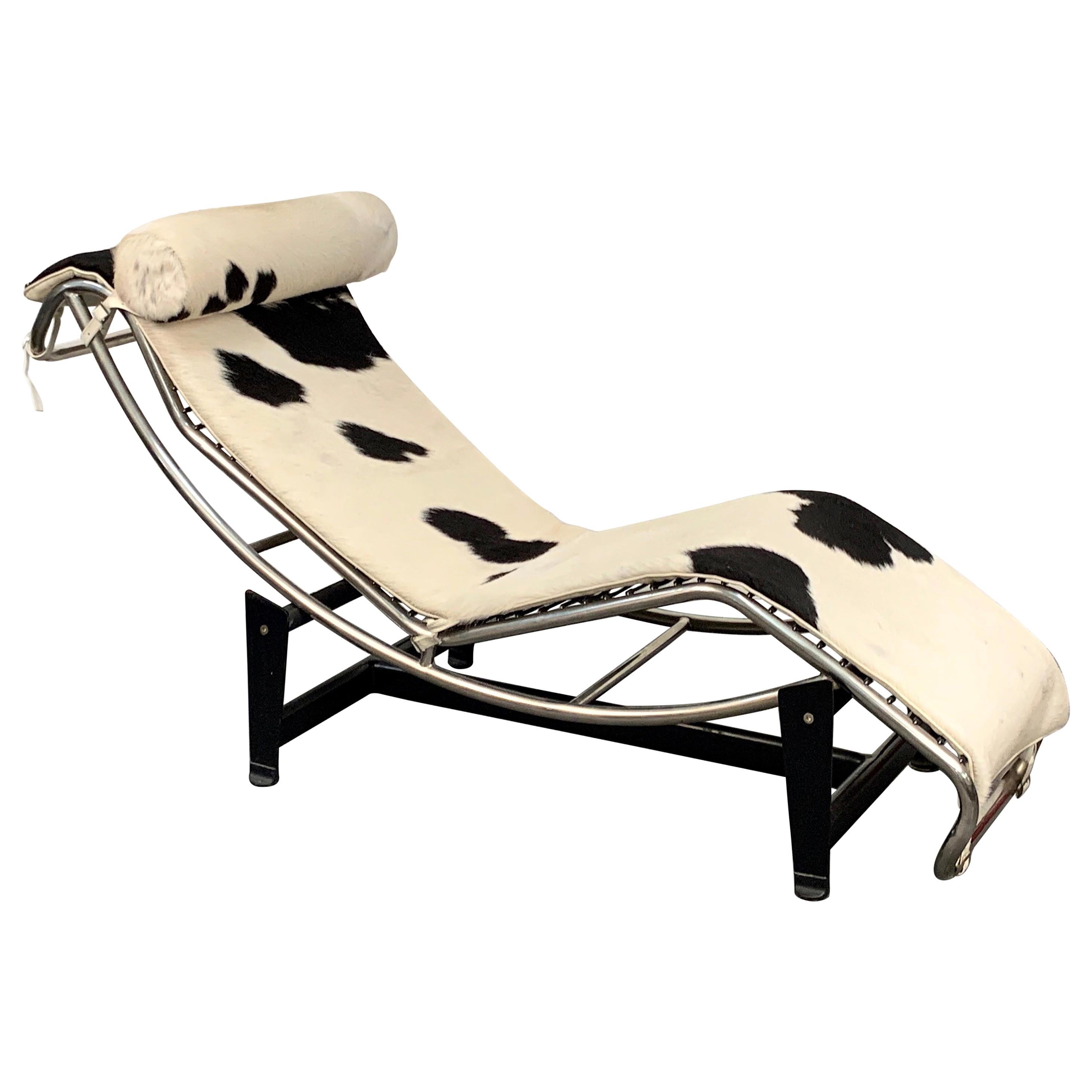 Midcentury Le Corbusier and Perriand Steel and Skin LC4 Chaise Longue, 1980s