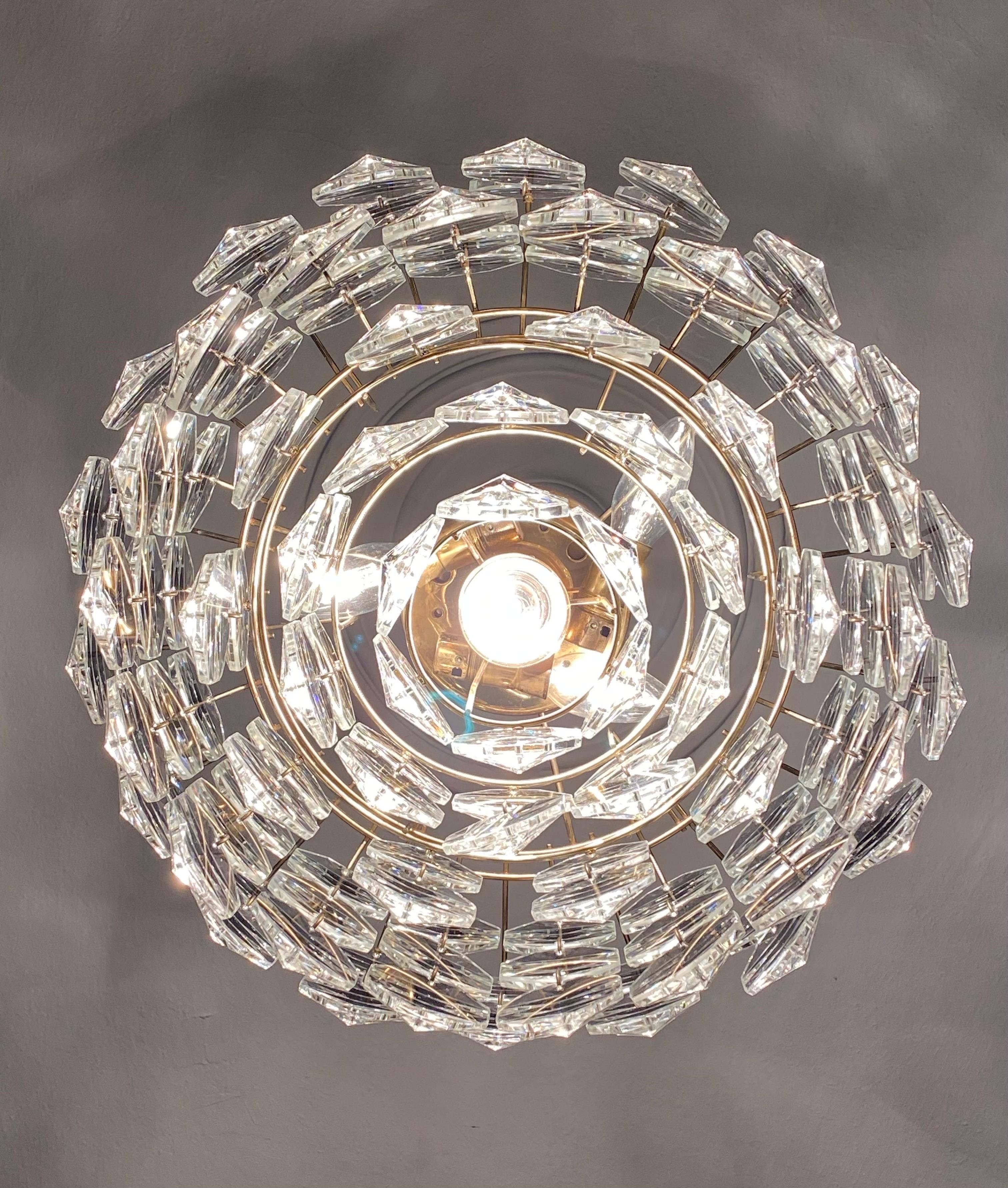 Brass Mid-Century Lead-Chrystal Chandelier 60s by Kinkeldey, Germany