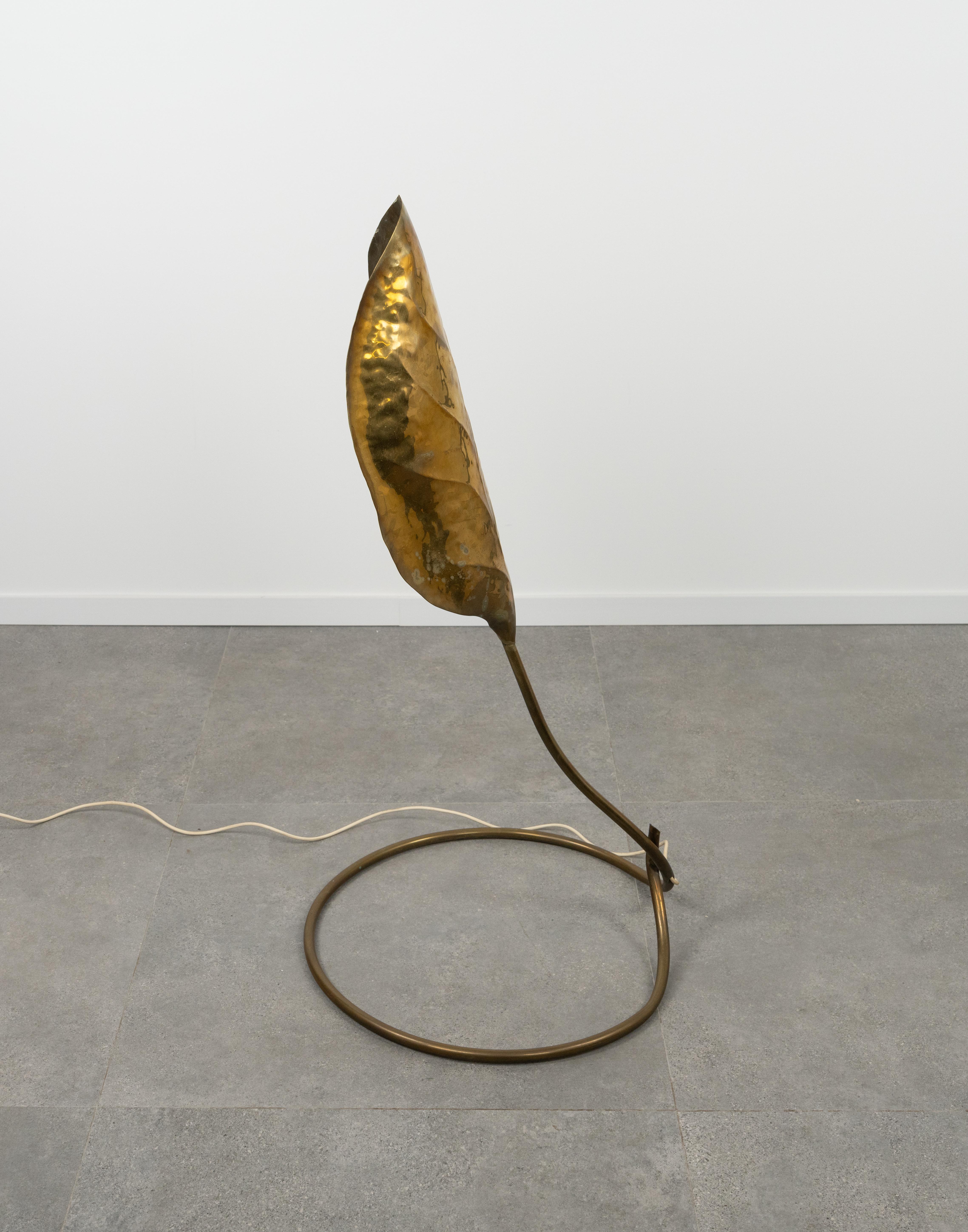 Mid-Century Modern Midcentury Leaf Floor Lamp in Brass by E. Cerfagli, Italy Firenze 1970 For Sale