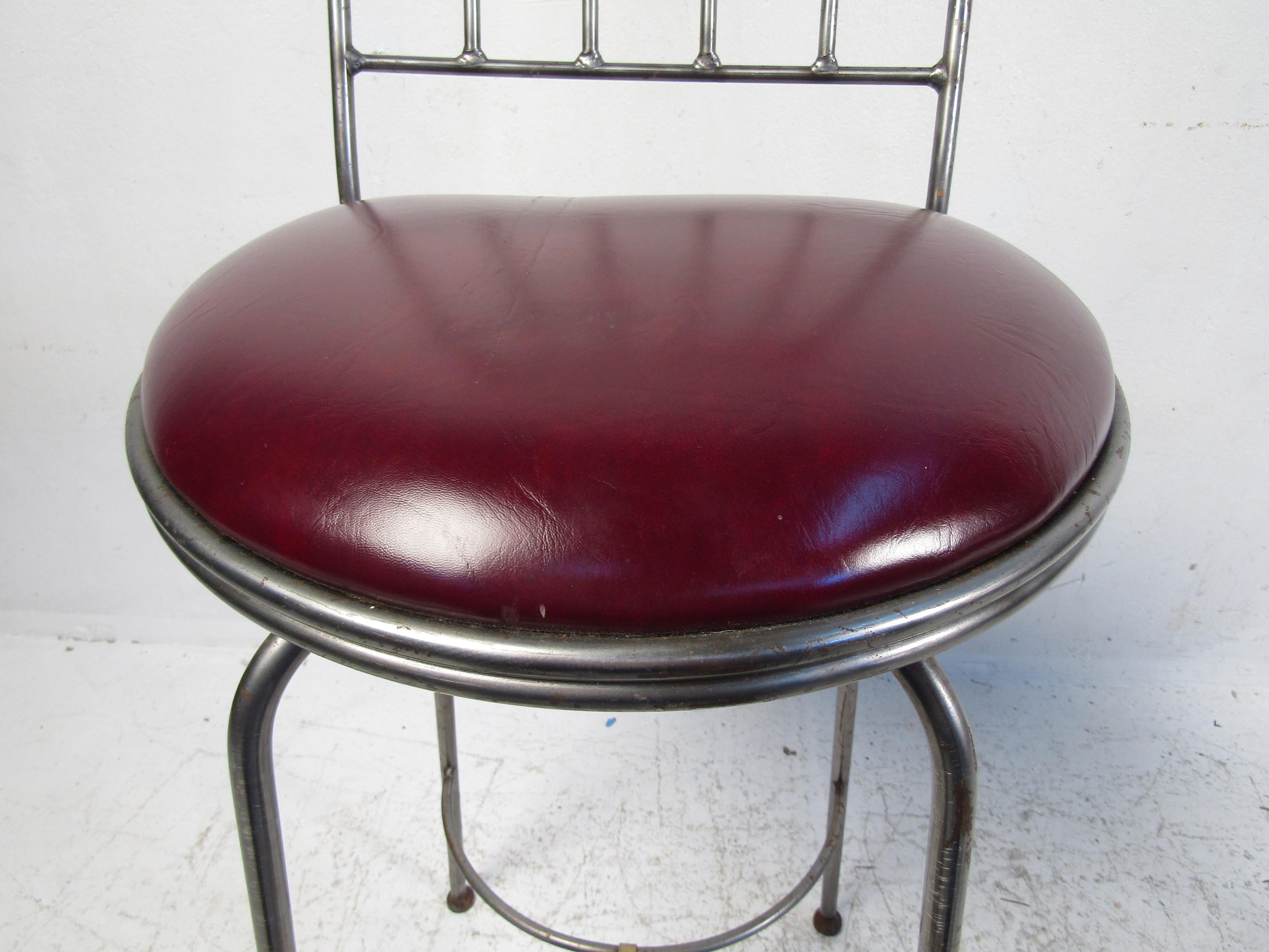 This charming bar stools features soft leather seats and a rugged iron frame. With a simplistic design, these stool will fit into almost any decor while still adding their own version of flare to your space. made to last this stool will be providing