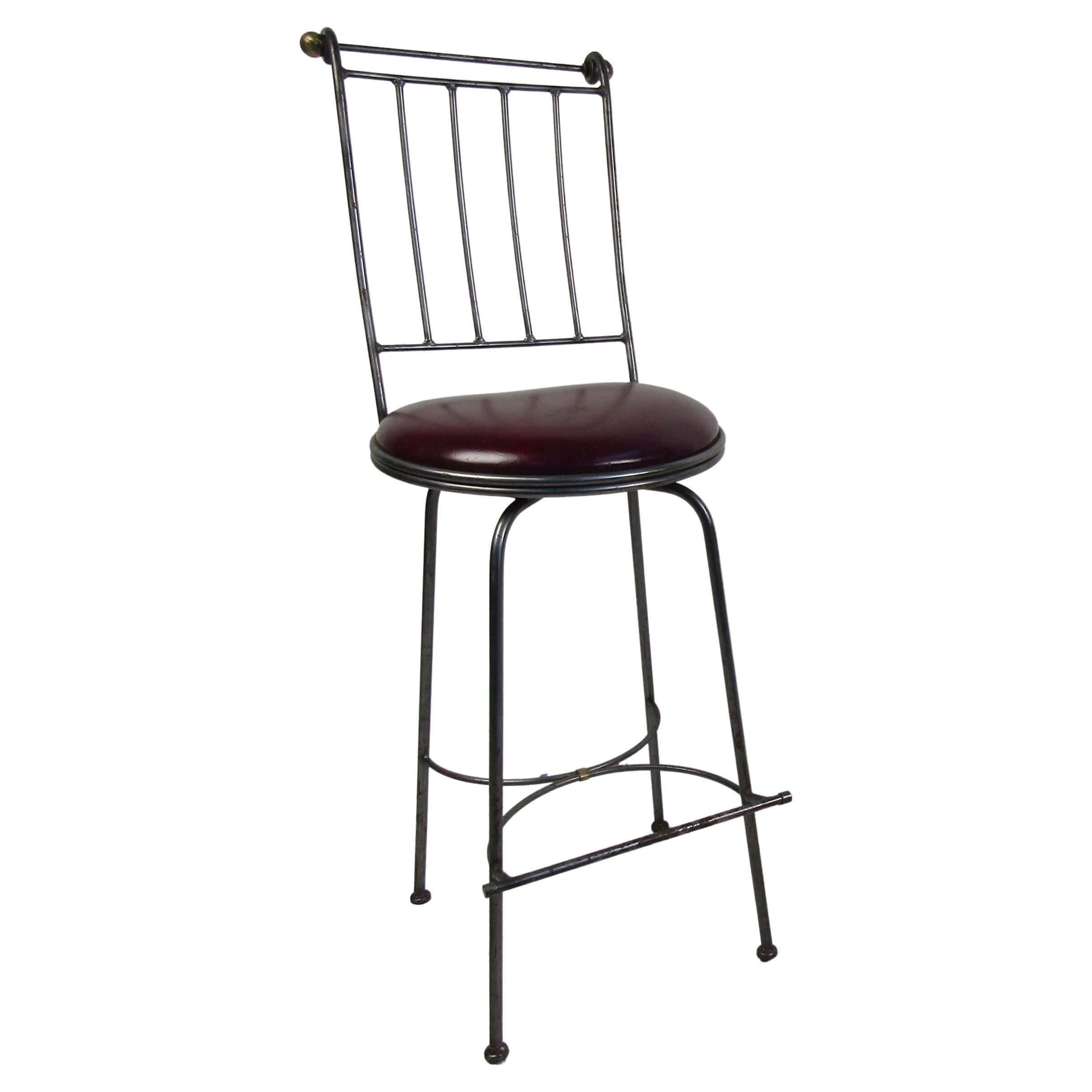 Midcentury Leather and Iron Bar Stool For Sale