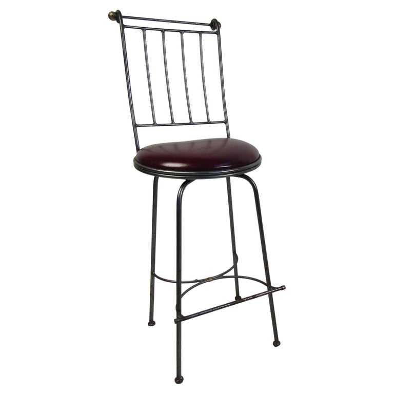 Midcentury Leather and Iron Bar Stool For Sale at 1stDibs