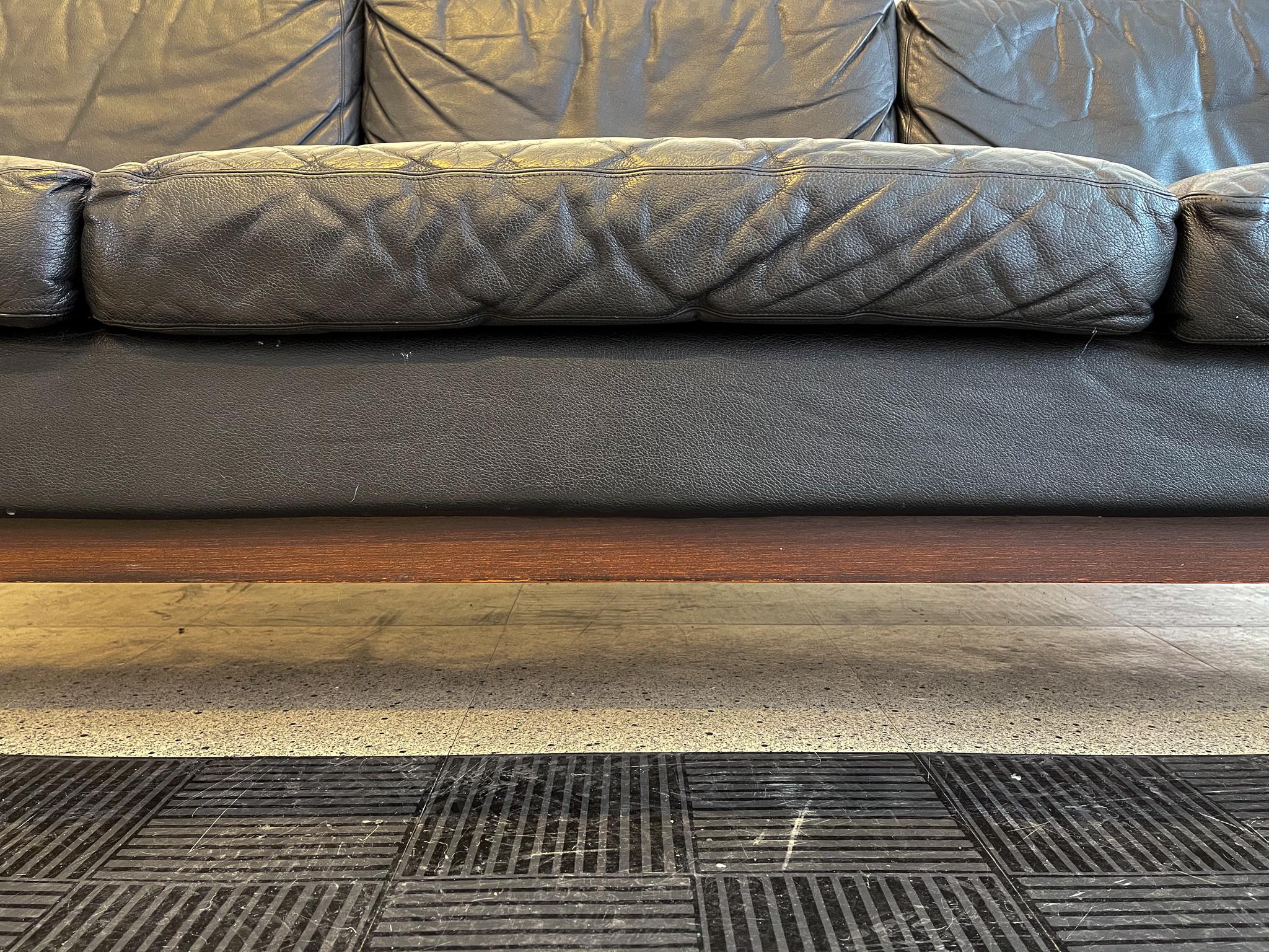 Midcentury Leather and Teak Sofa 