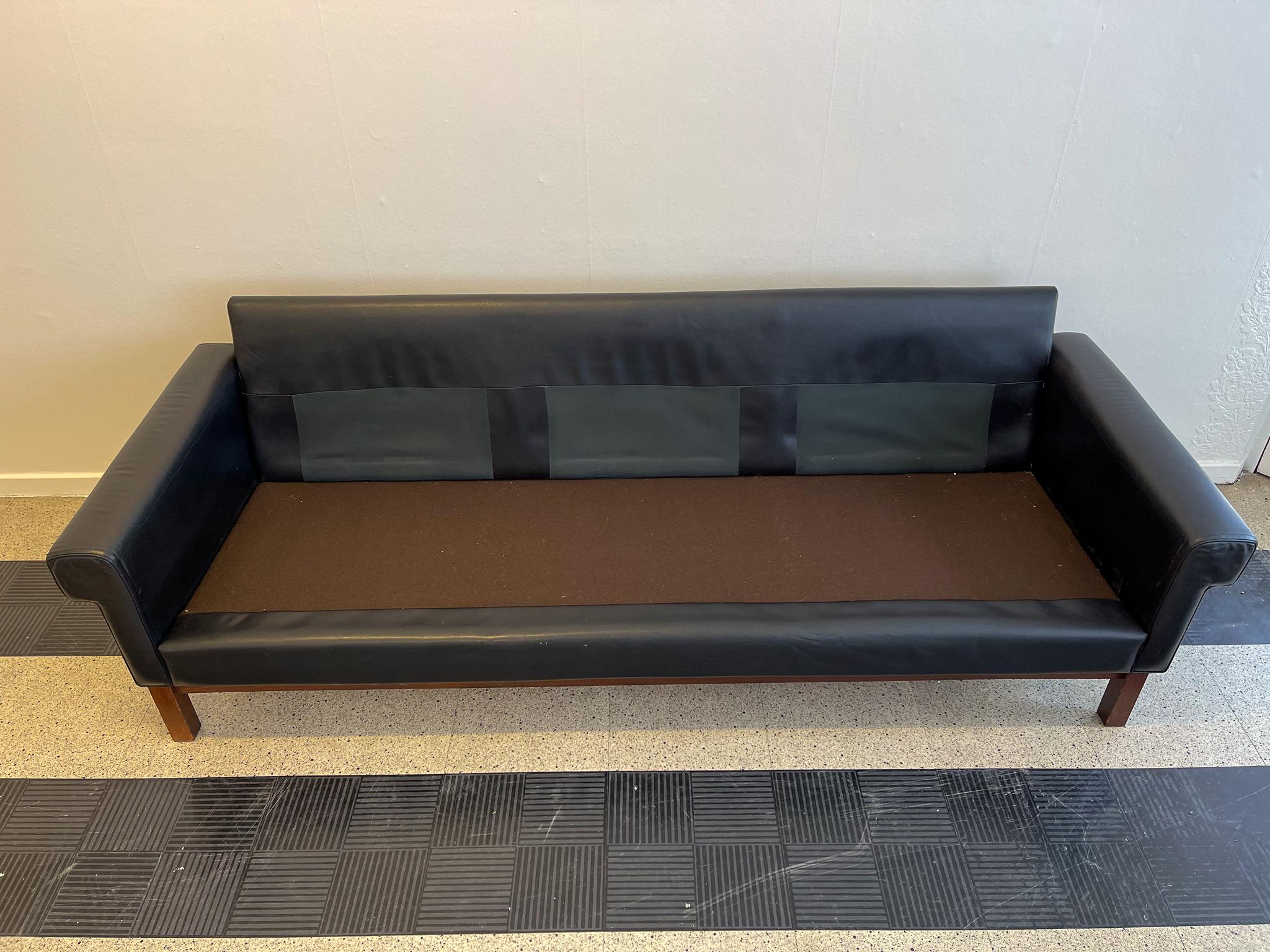 Midcentury Leather and Teak Sofa 