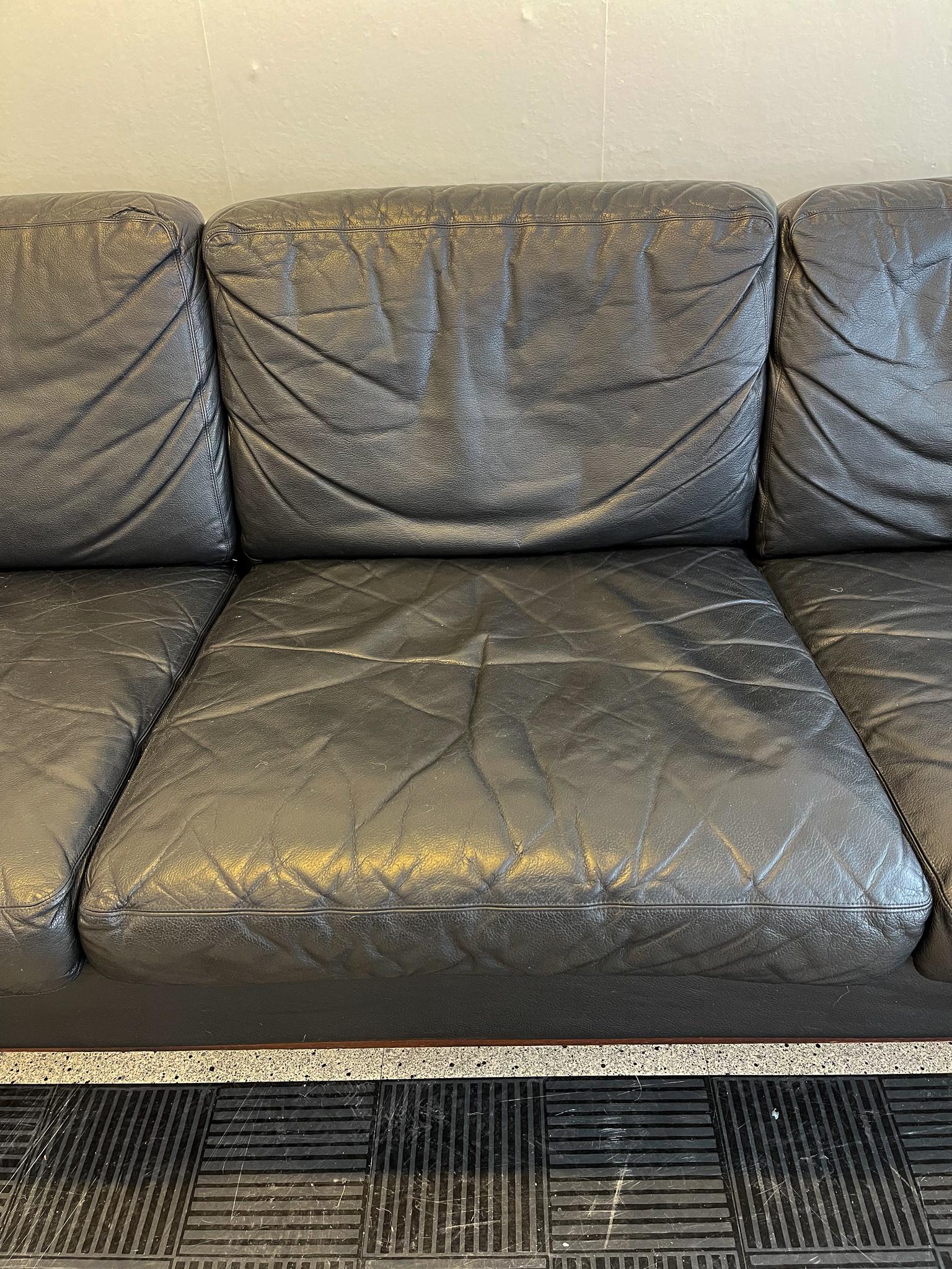 Mid-20th Century Midcentury Leather and Teak Sofa 