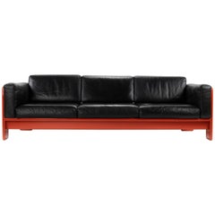 Midcentury Leather and Wood Bastiano Three-Seat Sofa by Afra 
Tobia for Gavina