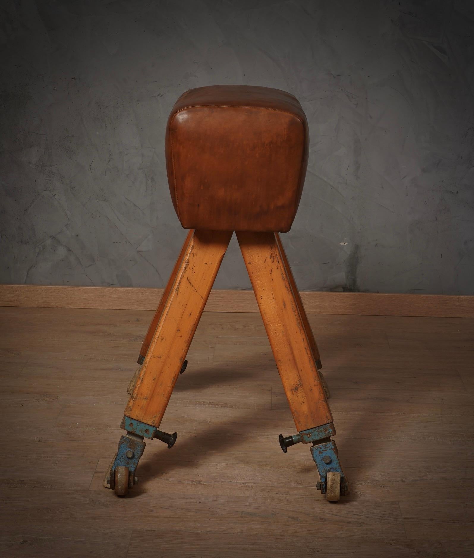 Italienisches Gymnastikpferd aus Leder und Holz aus der Mitte des Jahrhunderts, 1960 im Angebot 1