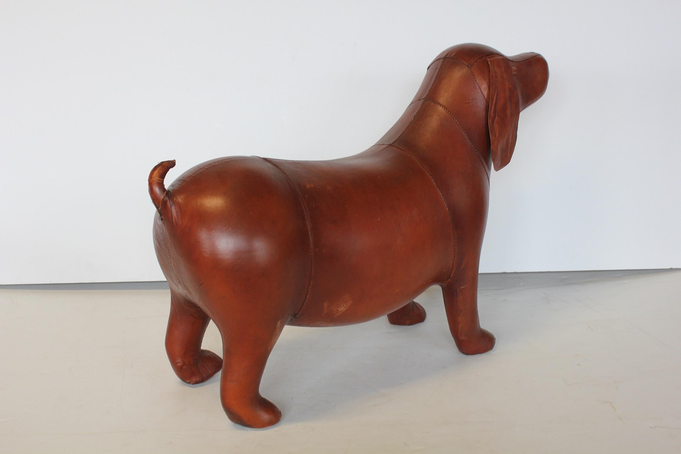 Mid-Century Modern Midcentury Leather Dog Footstool In Style Of Omersa for Abercrombie and Fitch For Sale