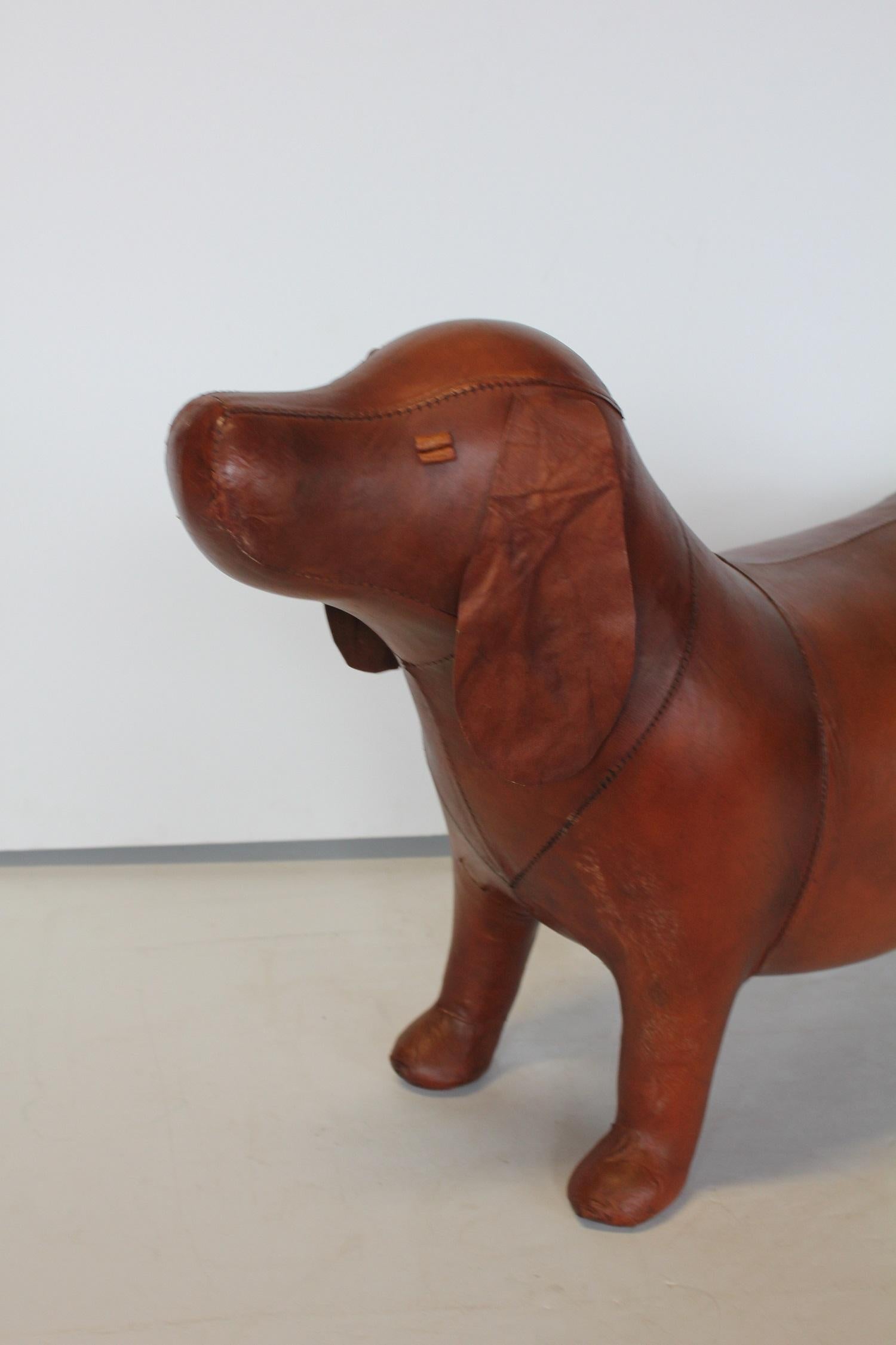 British Midcentury Leather Dog Footstool In Style Of Omersa for Abercrombie and Fitch For Sale