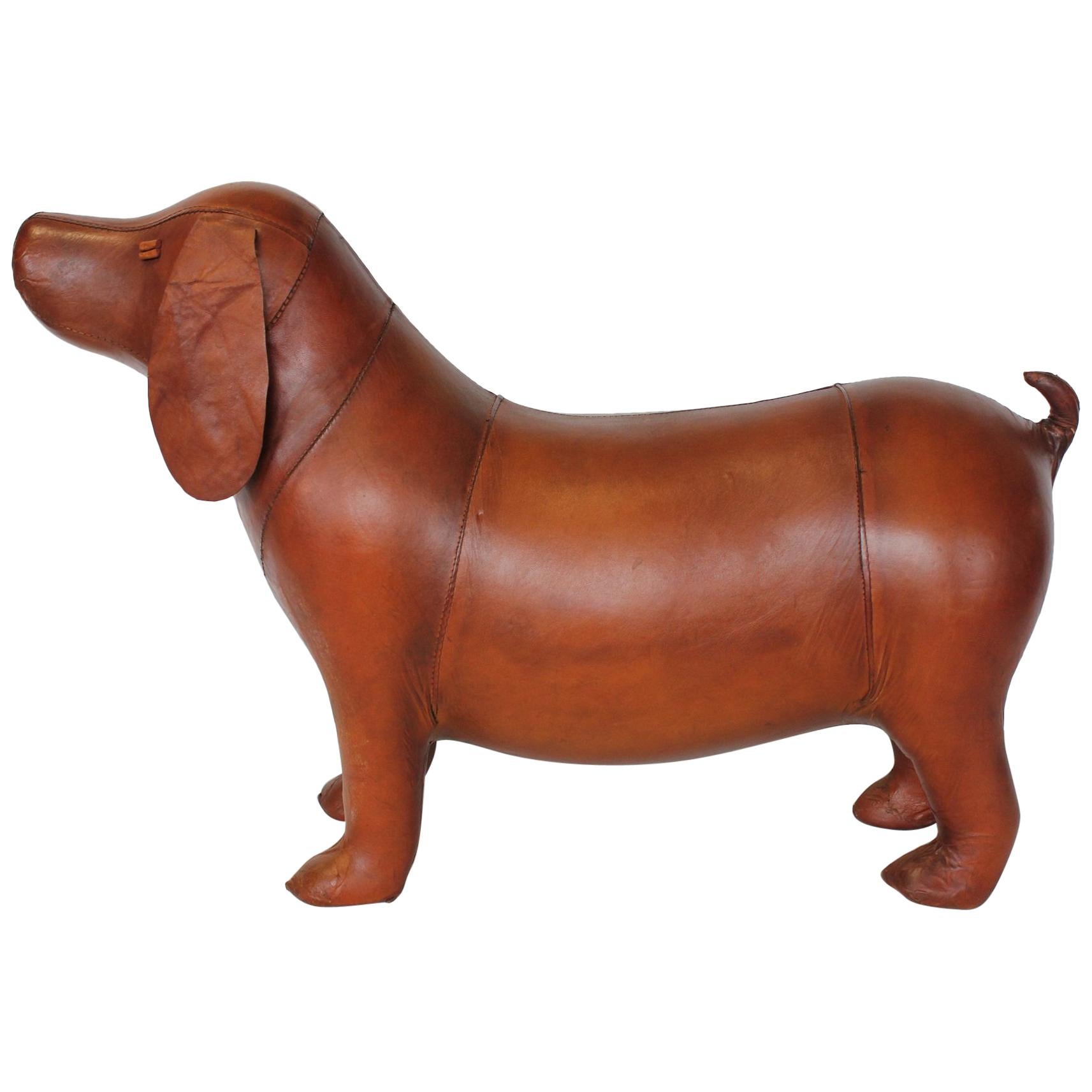 Midcentury Leather Dog Footstool In Style Of Omersa for Abercrombie and Fitch For Sale