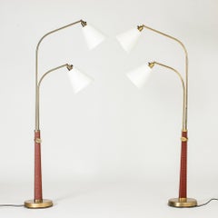 Lampadaire en cuir du milieu du siècle par Hans Bergström, Suède, années 1930