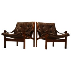 Midcentury Leather Hunter Chairs by Torbjorn Afdal for Bruksbo, Norway, 1960s