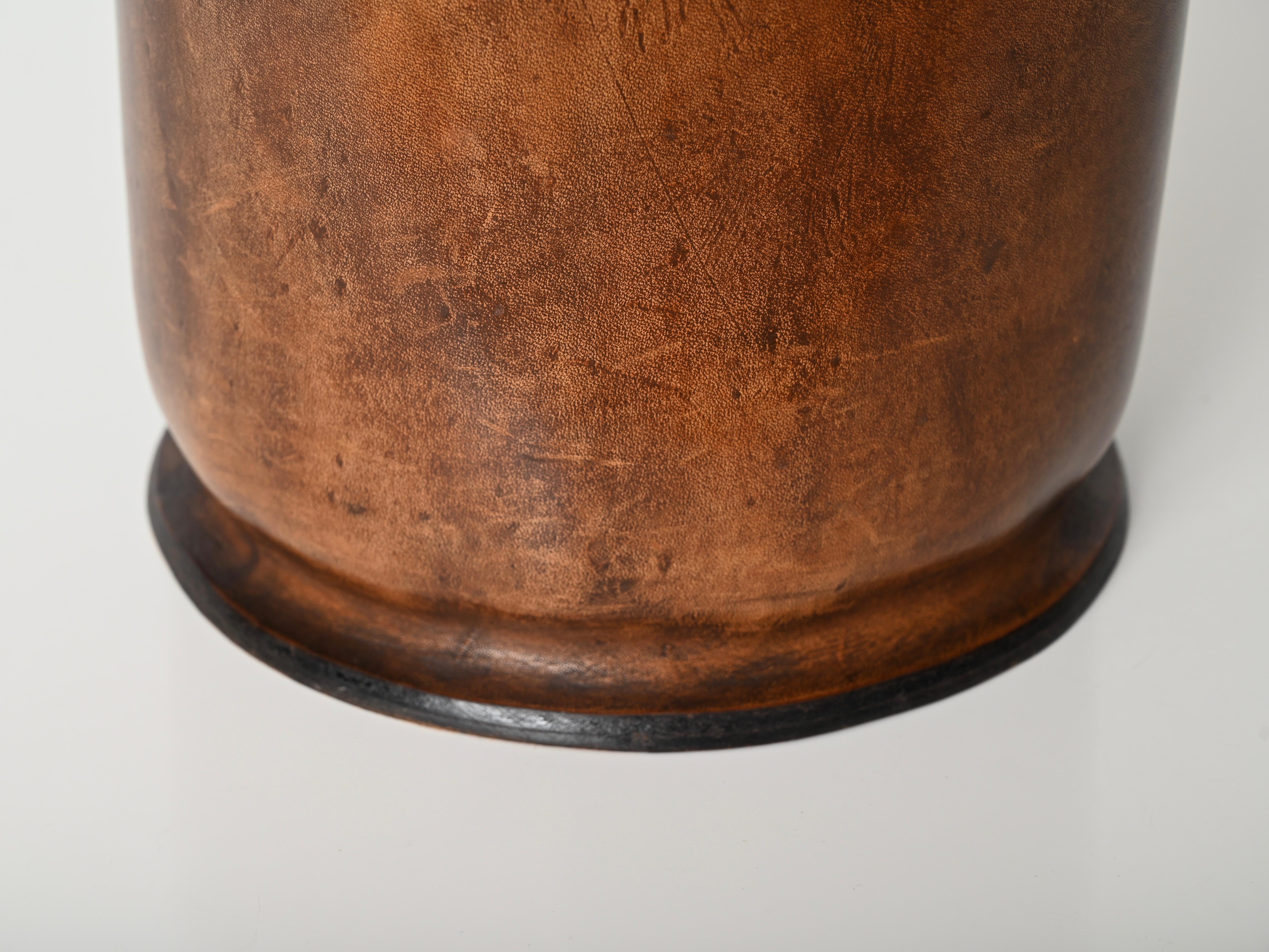 20th Century Midcentury Leather Italian Decorative Waste Paper Basket, Nova Tecno 1970s