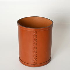 Midcentury Leather Italian Decorative Waste Paper Basket, Nova Tecno 1980s
