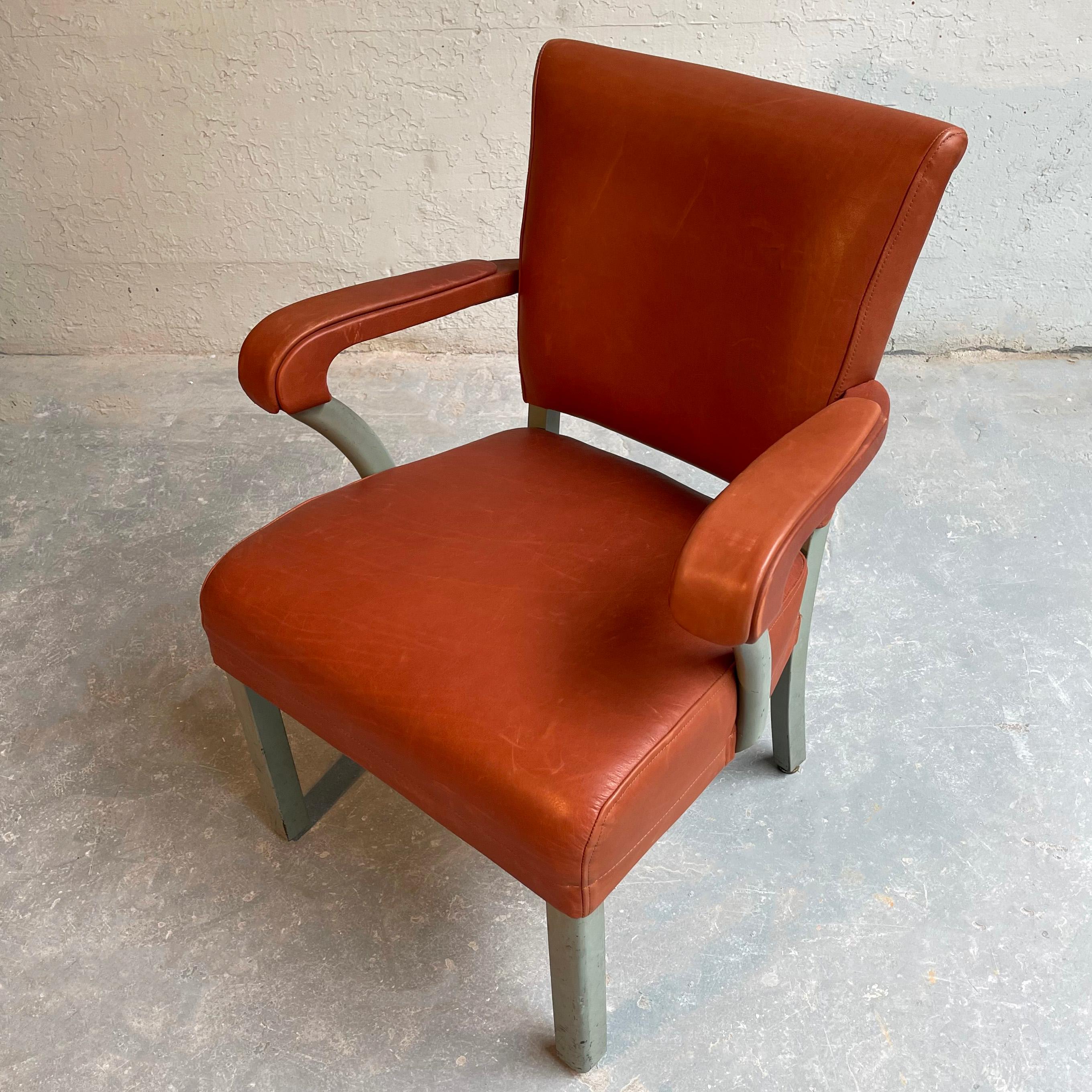 Painted Midcentury Leather Office Armchair by Remington Rand
