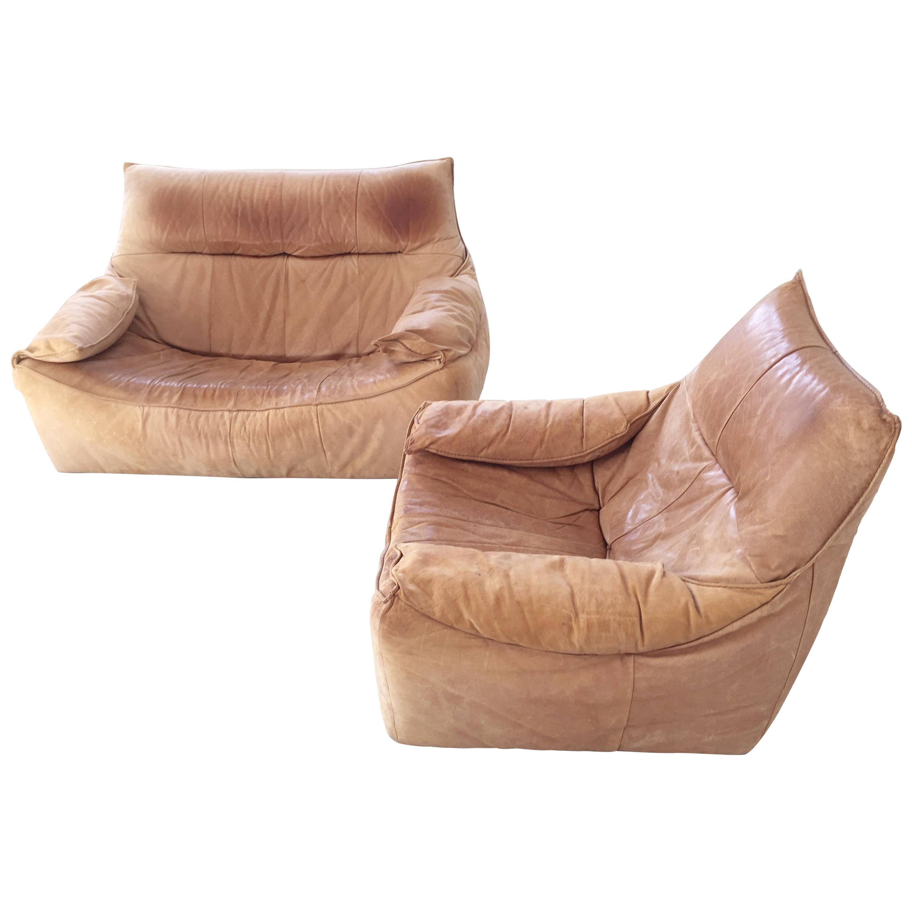 Midcentury Leather Seating Group 'The Rock' by Gerard van den Berg for Montis