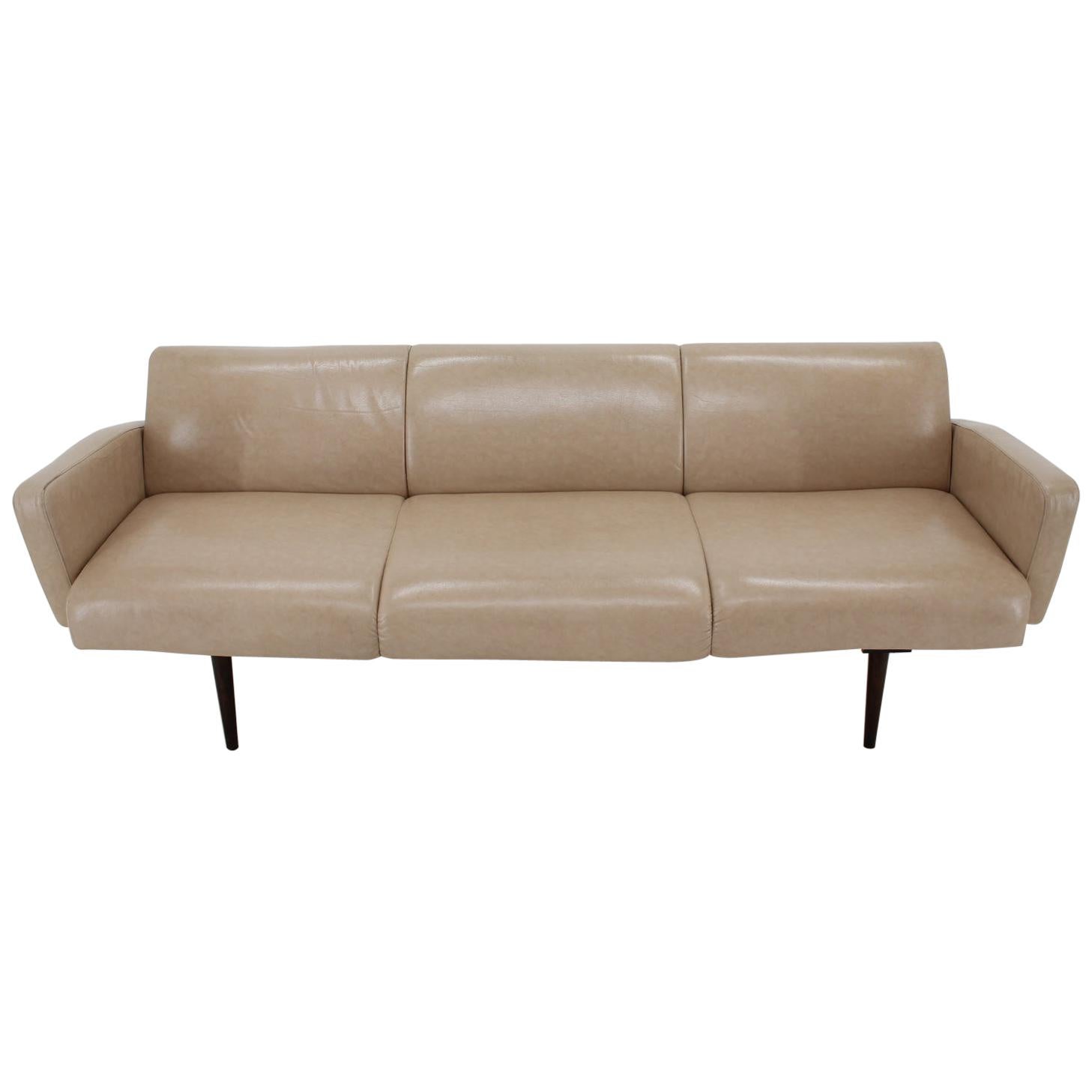 Midcentury Leather Sofa Designed by Miroslav Navrátil, 1970s