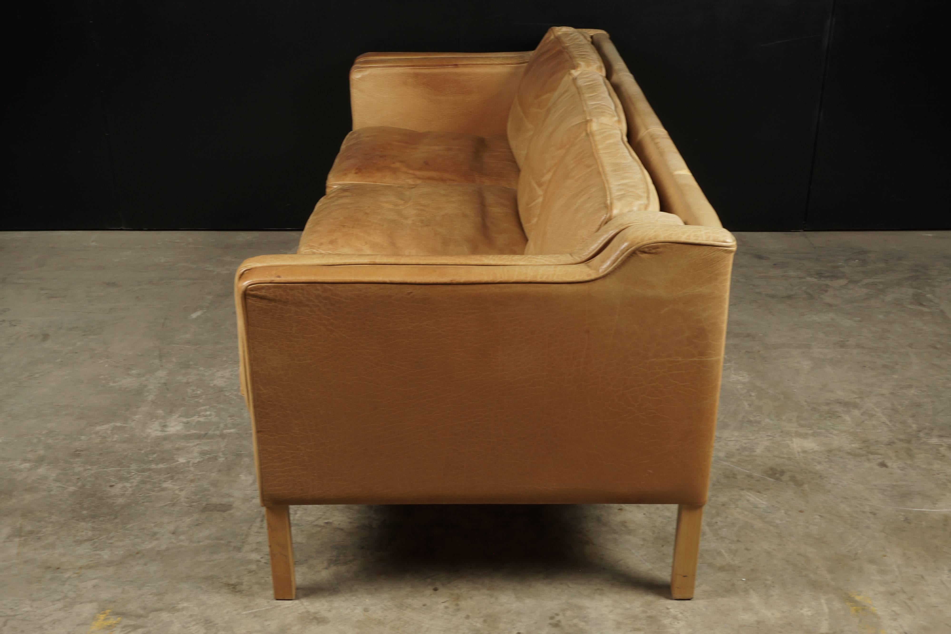 European Midcentury Leather Sofa from Denmark, circa 1970