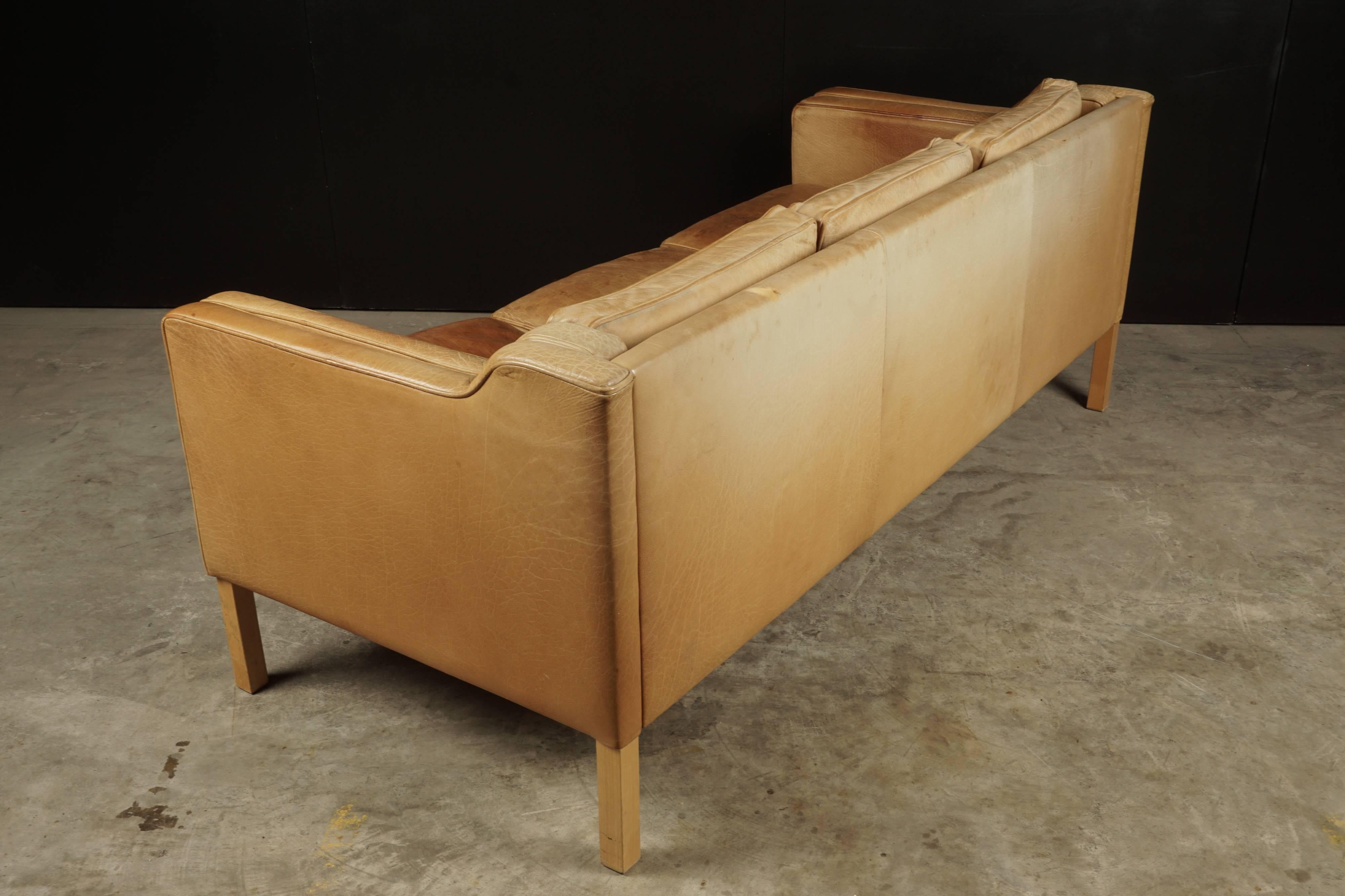 Midcentury Leather Sofa from Denmark, circa 1970 In Good Condition In Nashville, TN