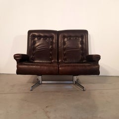 Midcentury Leather Sofa with Chrome Legs, France, 1970s