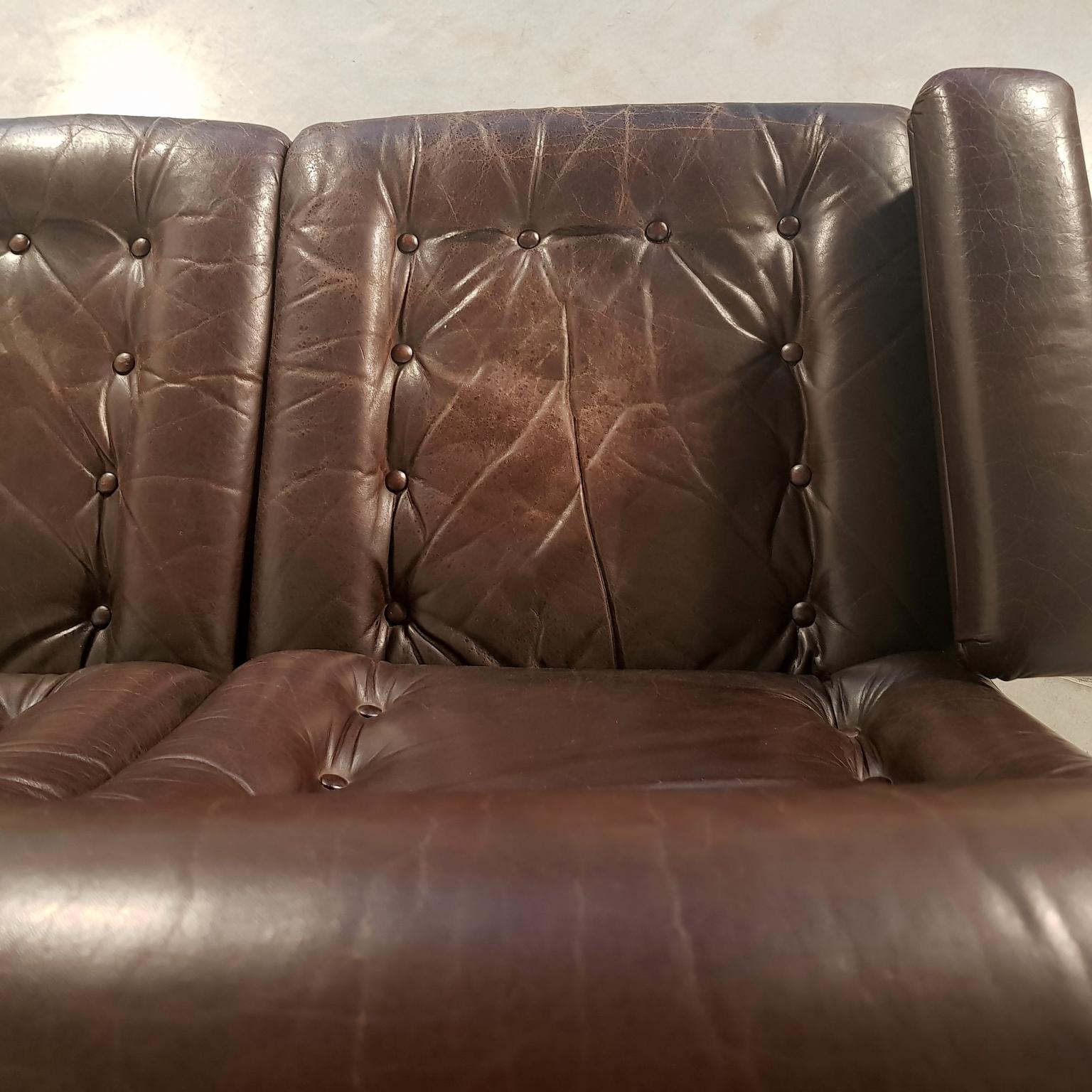 Midcentury Leather Sofa with Chrome Legs, France, 1970s For Sale 2