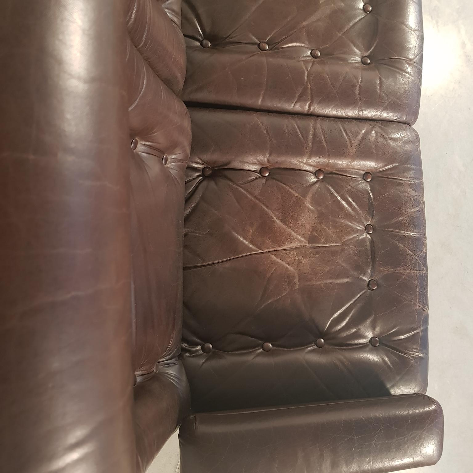 Midcentury Leather Sofa with Chrome Legs, France, 1970s For Sale 3
