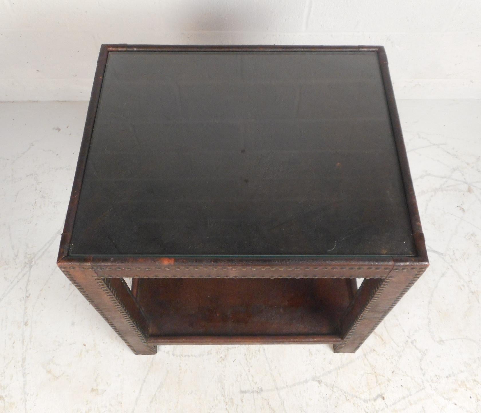 Mid-Century Modern Midcentury Leather Studded End Table