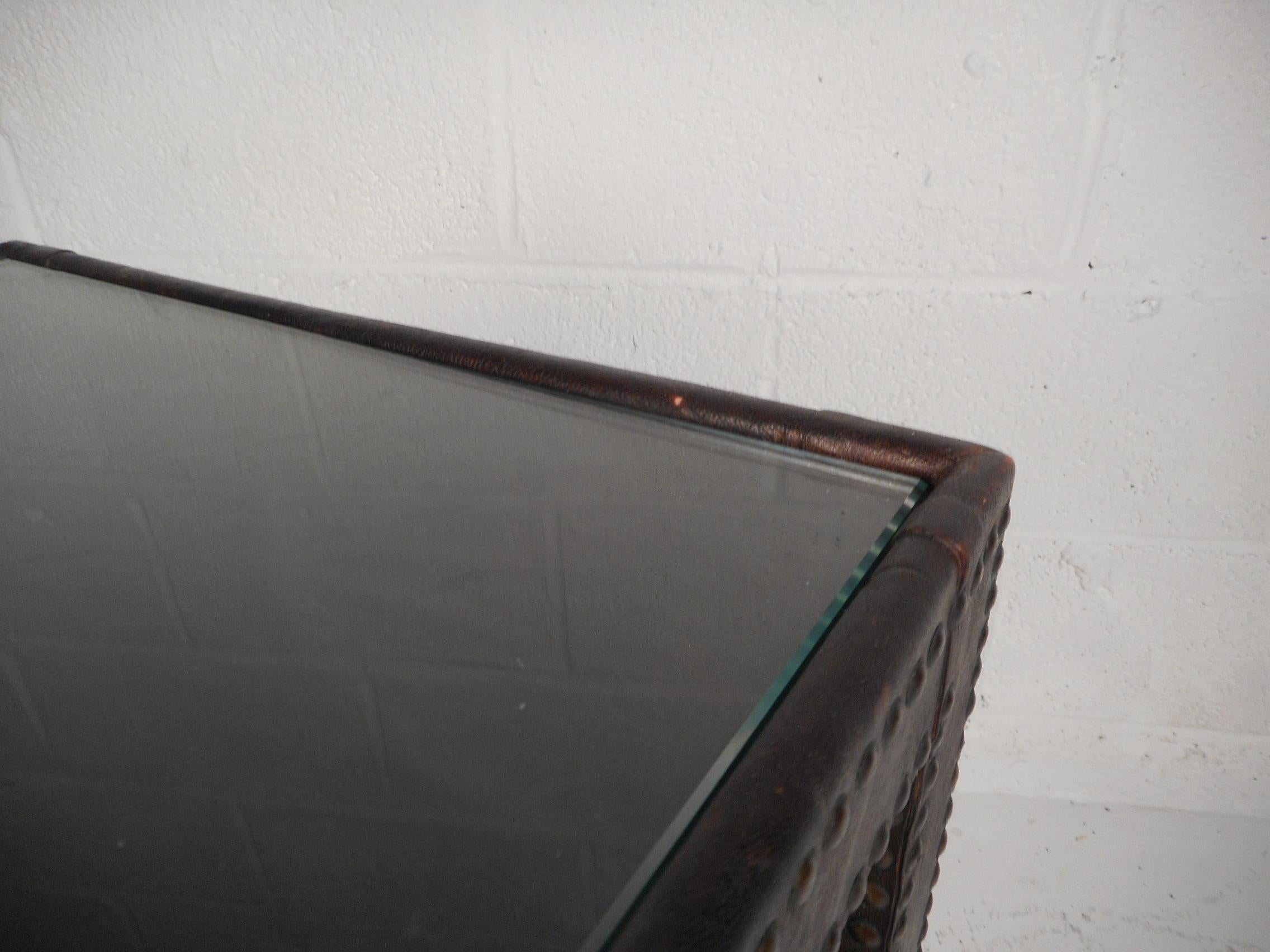 Late 20th Century Midcentury Leather Studded End Table
