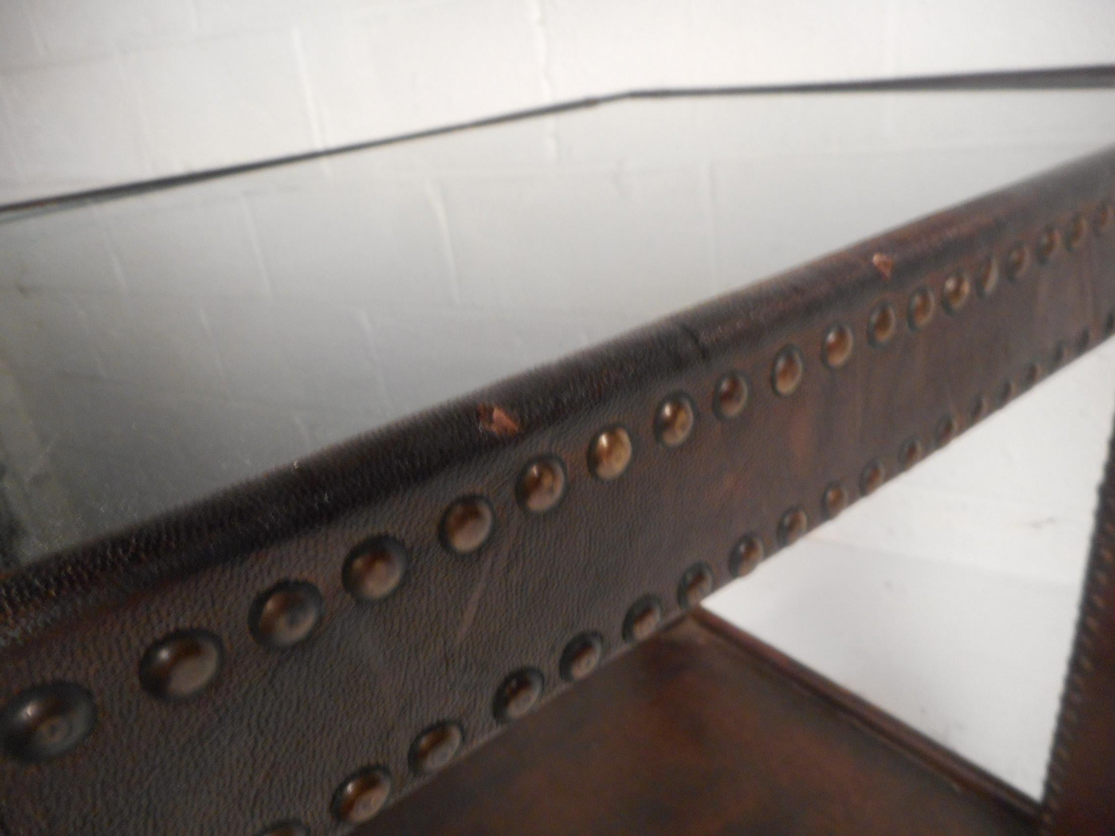 Midcentury Leather Studded End Table 1