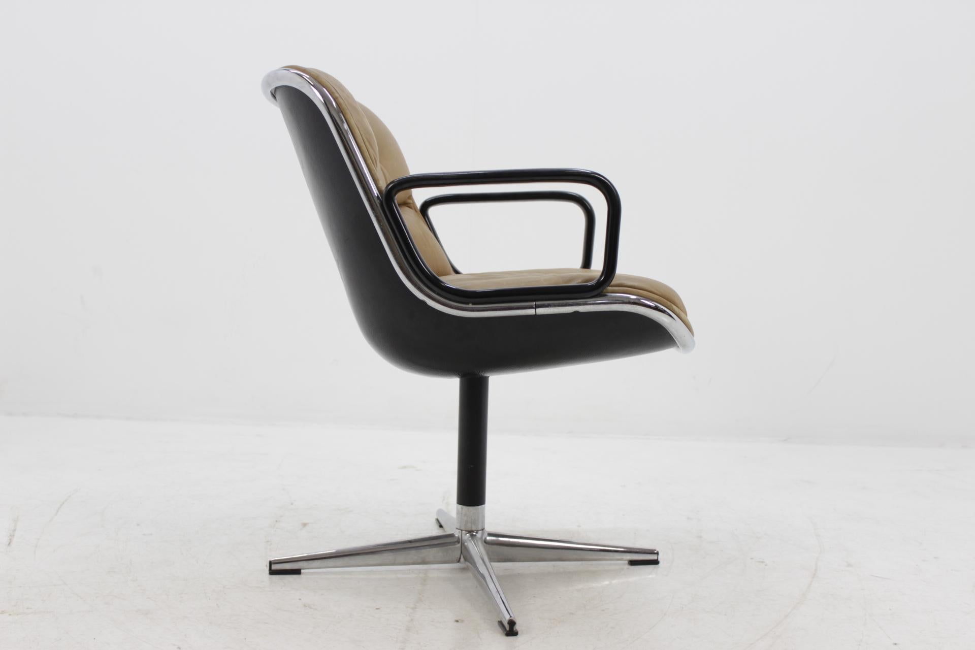 German Midcentury Leather Swivel Chair Designed by Charles Pollock, 1970s