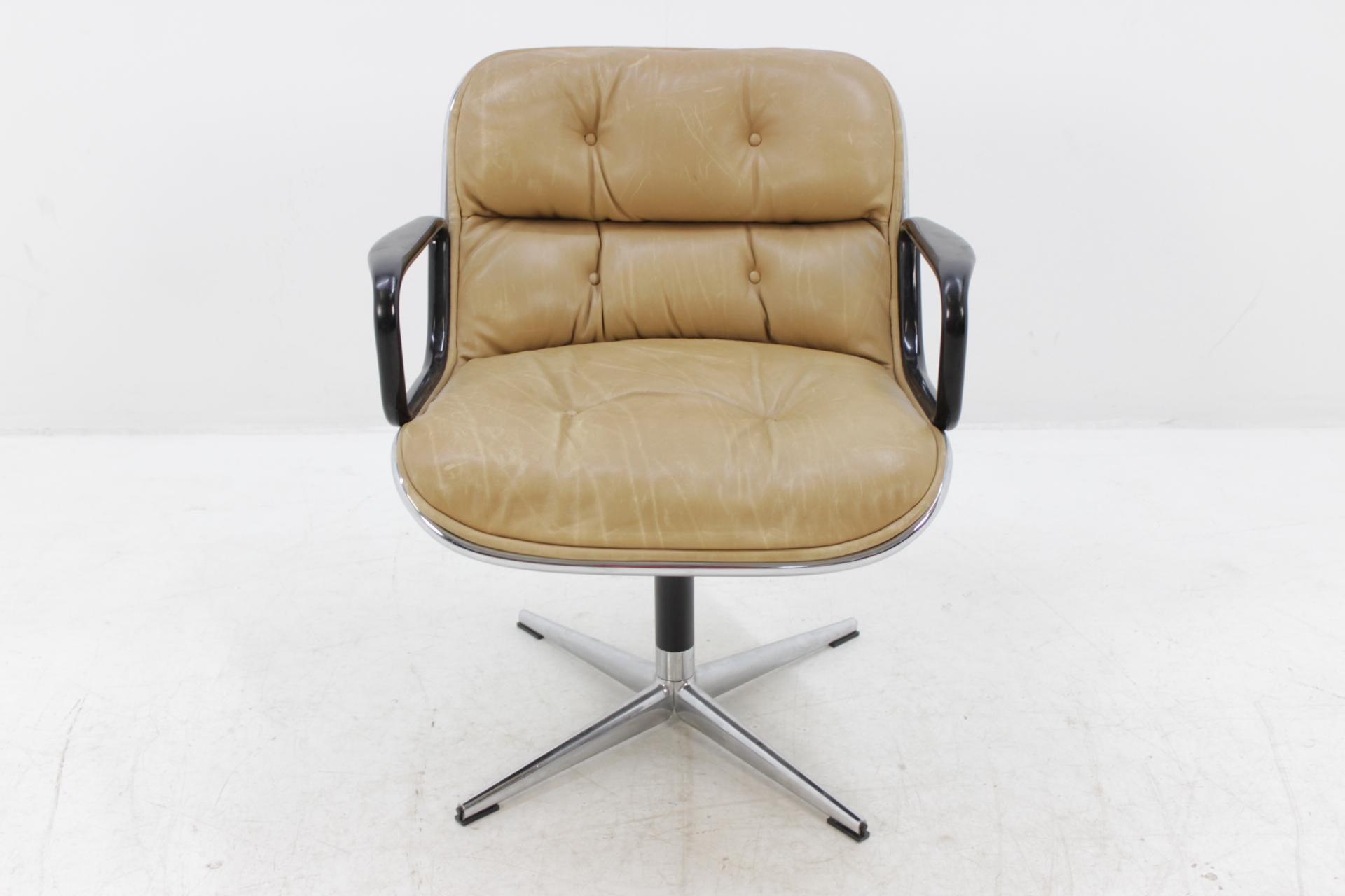 Late 20th Century Midcentury Leather Swivel Chair Designed by Charles Pollock, 1970s