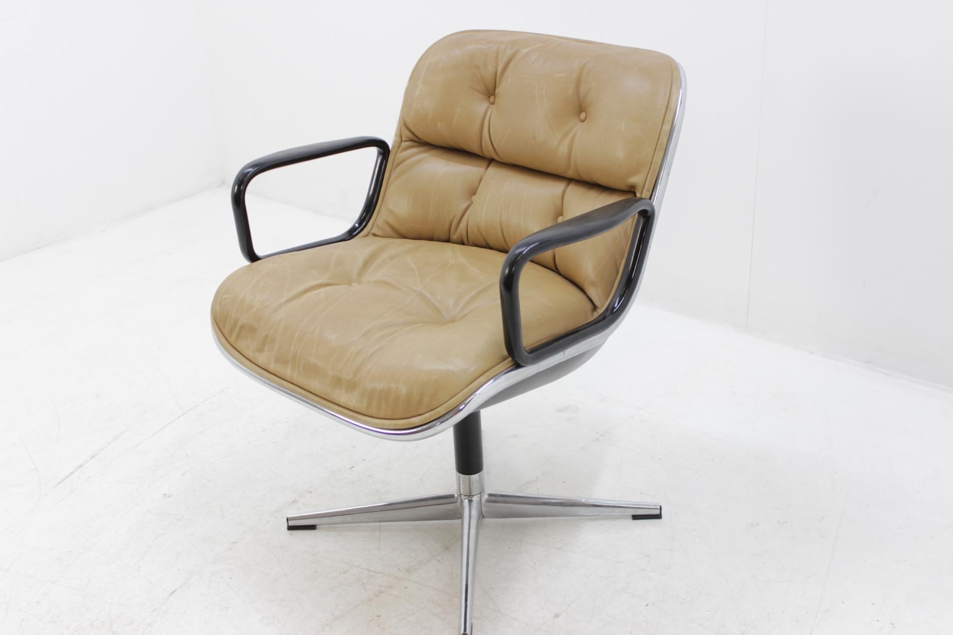 Metal Midcentury Leather Swivel Chair Designed by Charles Pollock, 1970s
