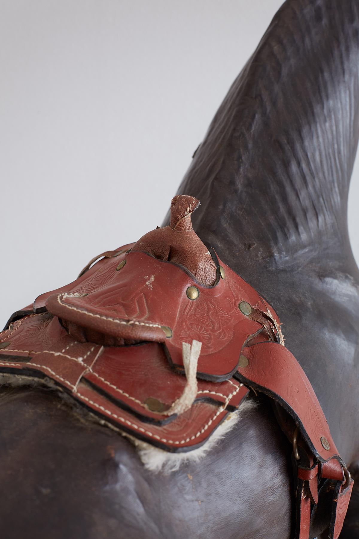 European Midcentury Leather Thoroughbred Horse Sculpture