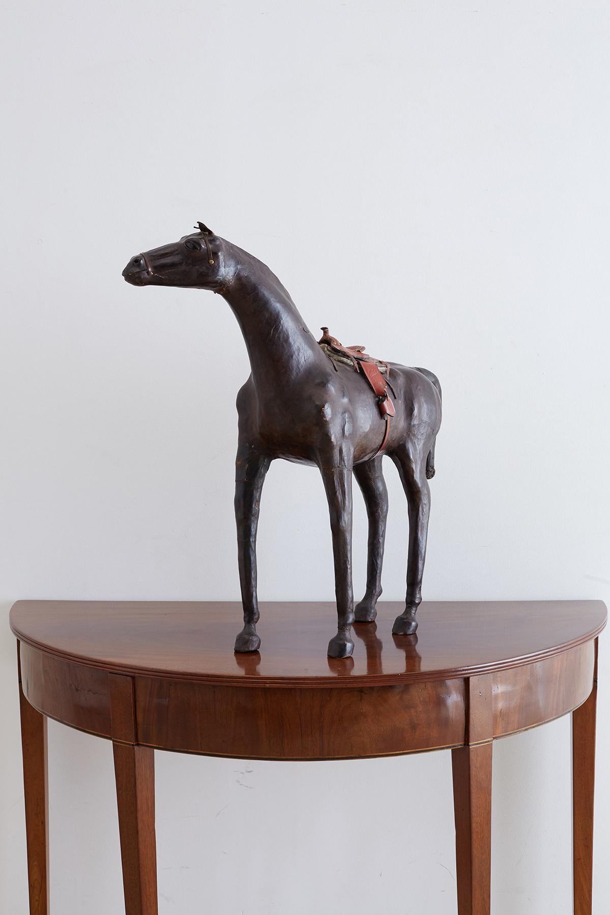 Hand-Crafted Midcentury Leather Thoroughbred Horse Sculpture