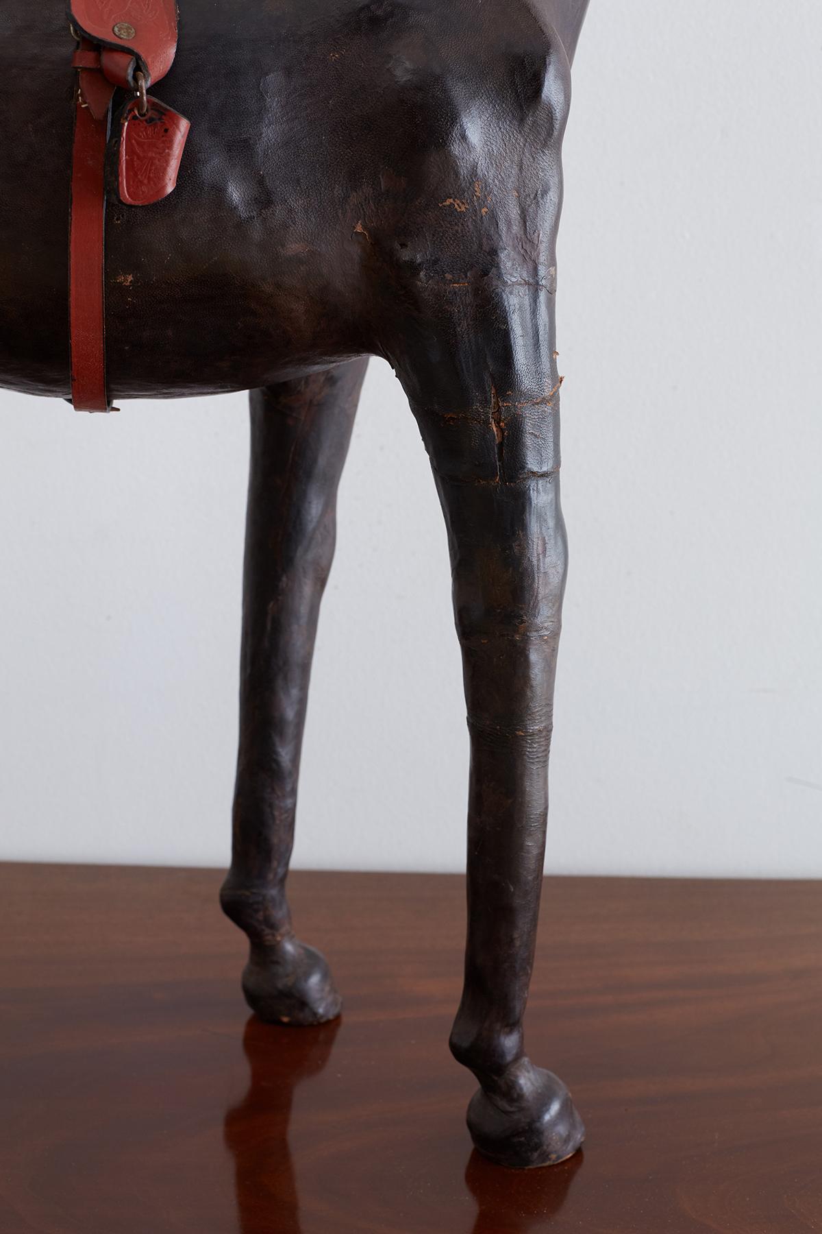 Brass Midcentury Leather Thoroughbred Horse Sculpture