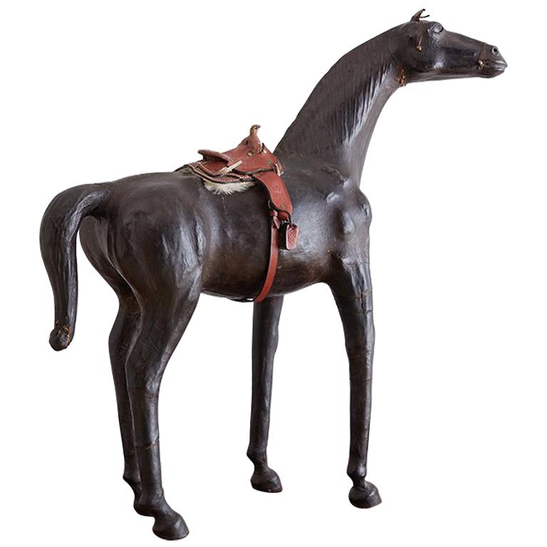 Midcentury Leather Thoroughbred Horse Sculpture