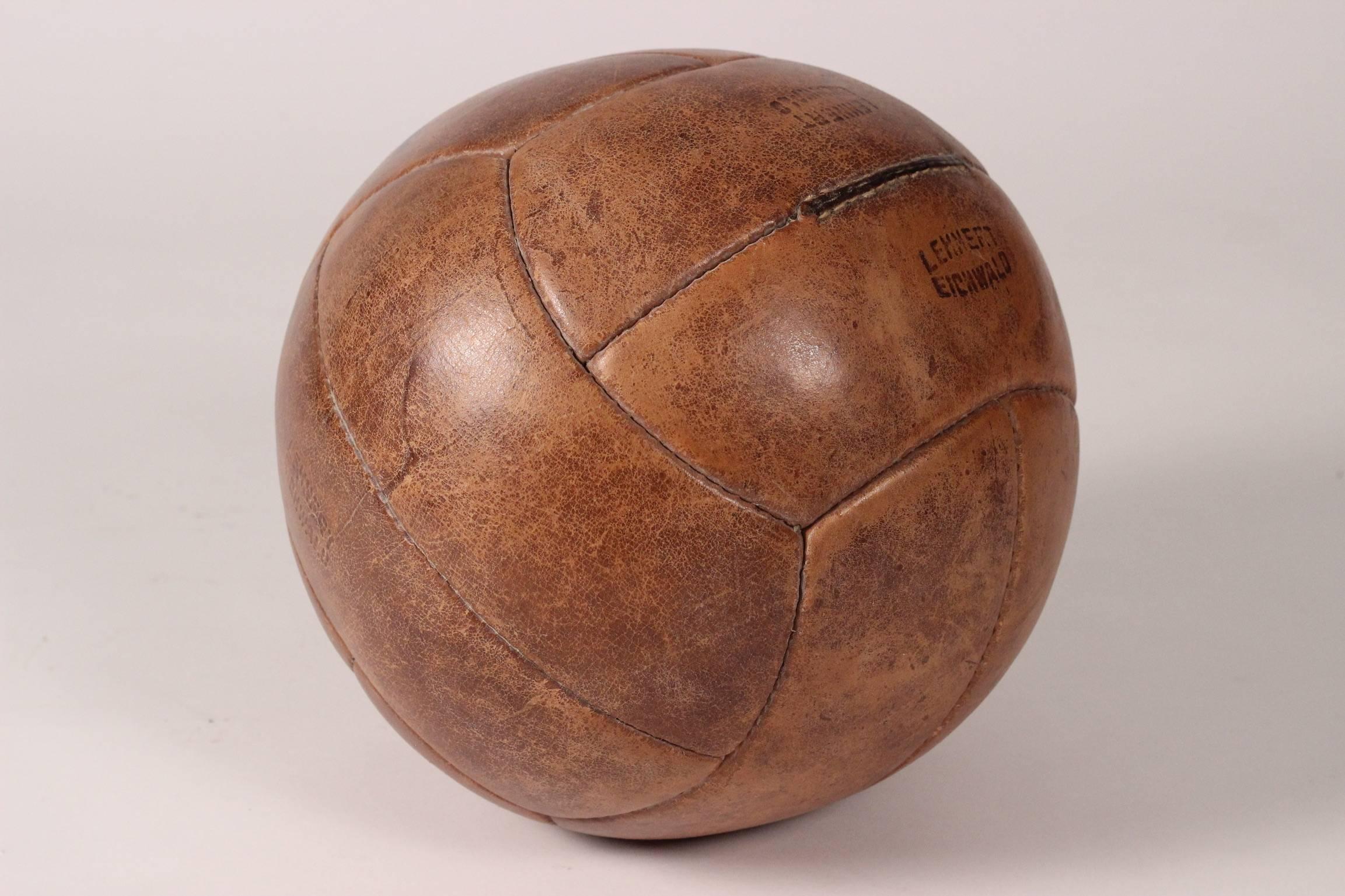 Midcentury Leather Vintage Medicine Ball by Lemnert Eichwald In Good Condition In London, GB