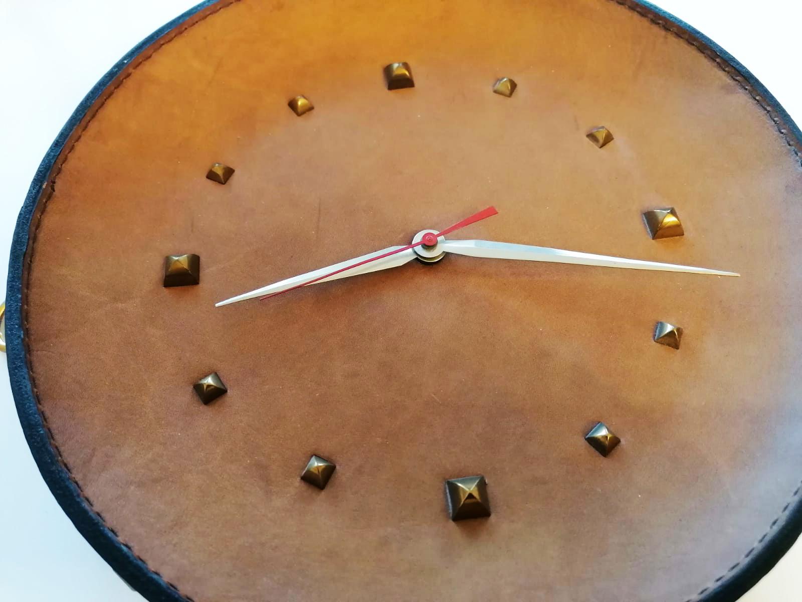 Mid-20th Century Midcentury Leather Wall Clock