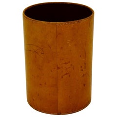 Midcentury Leather Waste Paper Basket circa 1940s