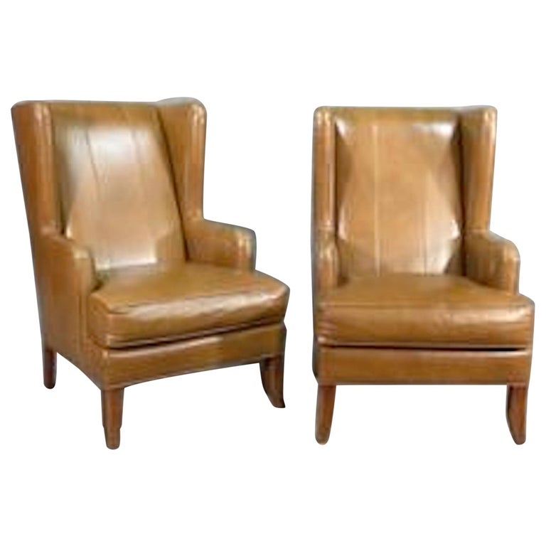 Midcentury Leather Wing Chairs For Sale
