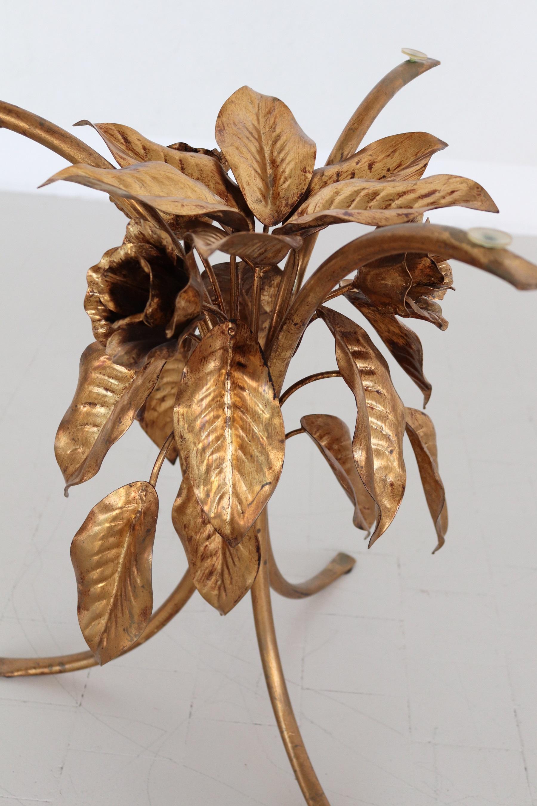 Midcentury Leaves and Flower Coffee Table in Gilt Metal by Hans Kögl, 1970s 5