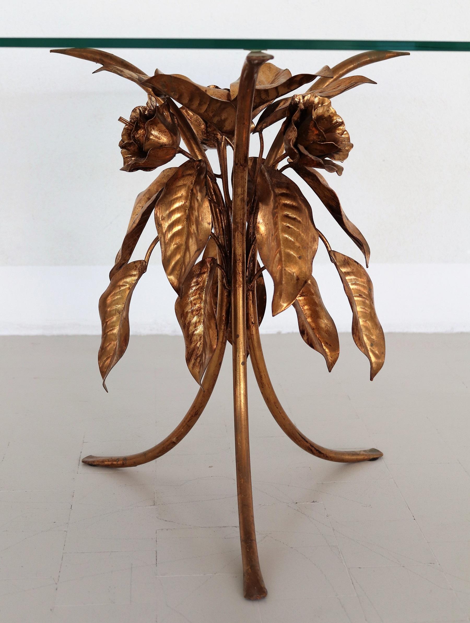 Midcentury Leaves and Flower Coffee Table in Gilt Metal by Hans Kögl, 1970s 3