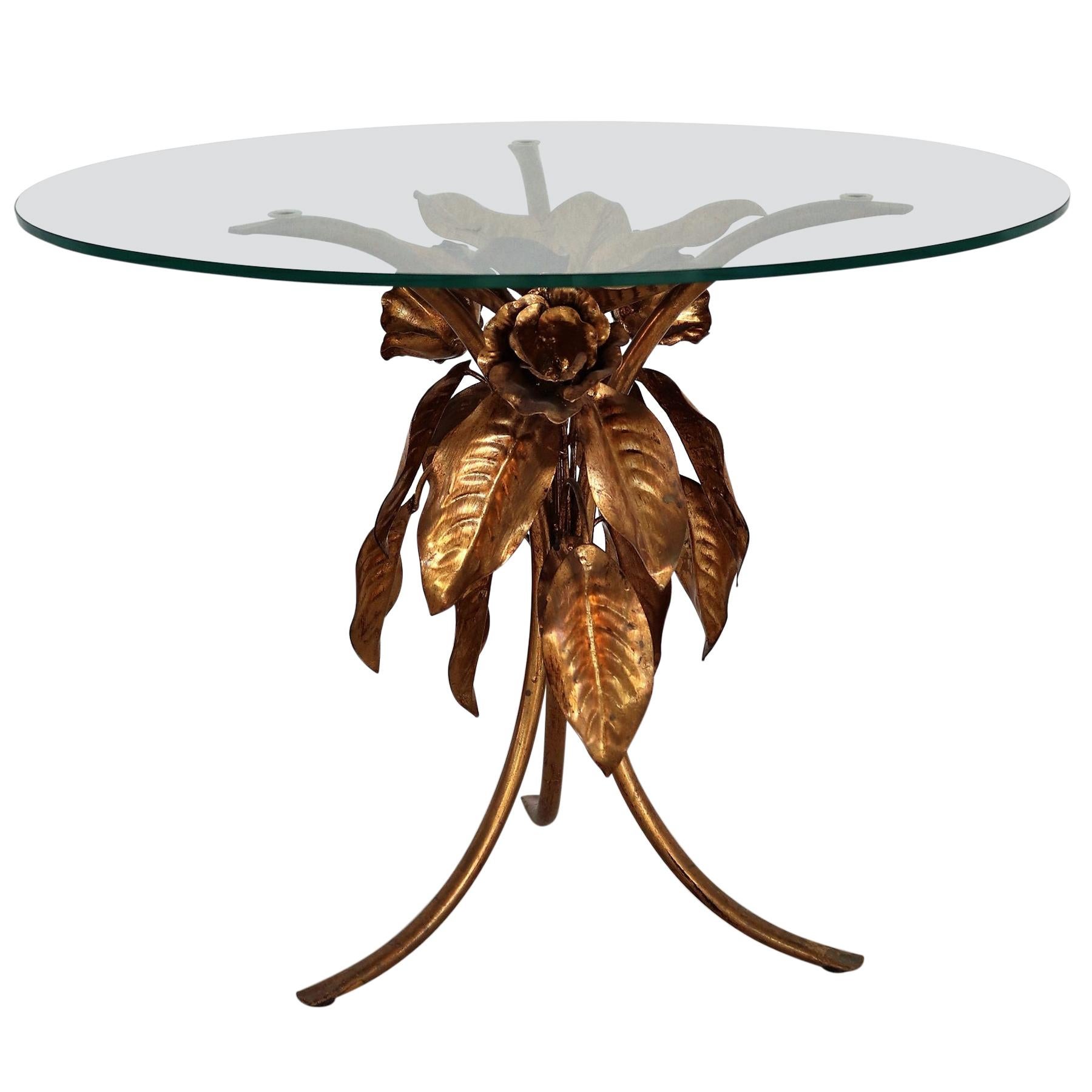 Midcentury Leaves and Flower Coffee Table in Gilt Metal by Hans Kögl, 1970s