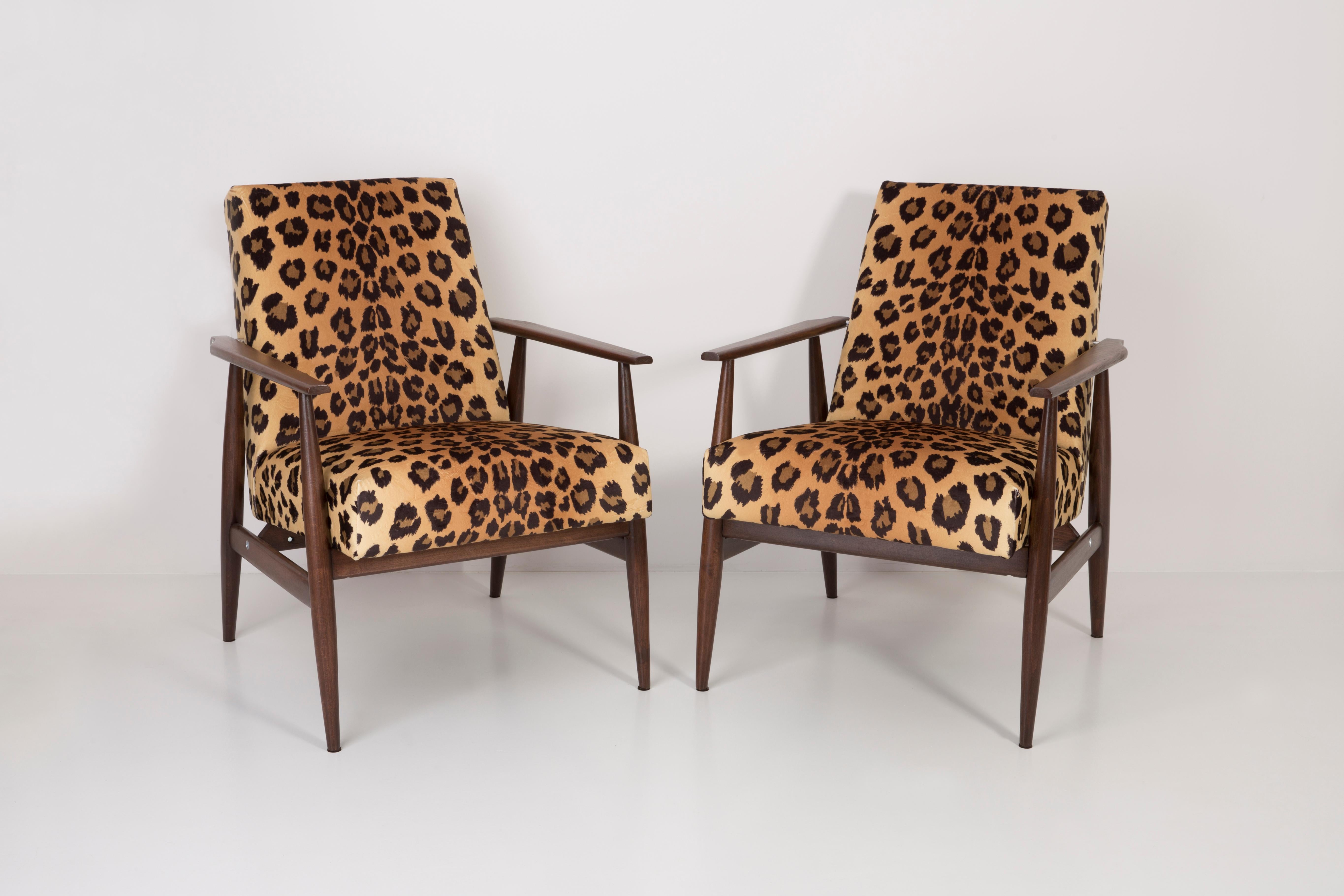 Hand-Crafted Midcentury Leopard Print Velvet Dante Armchair, H. Lis, 1960s For Sale