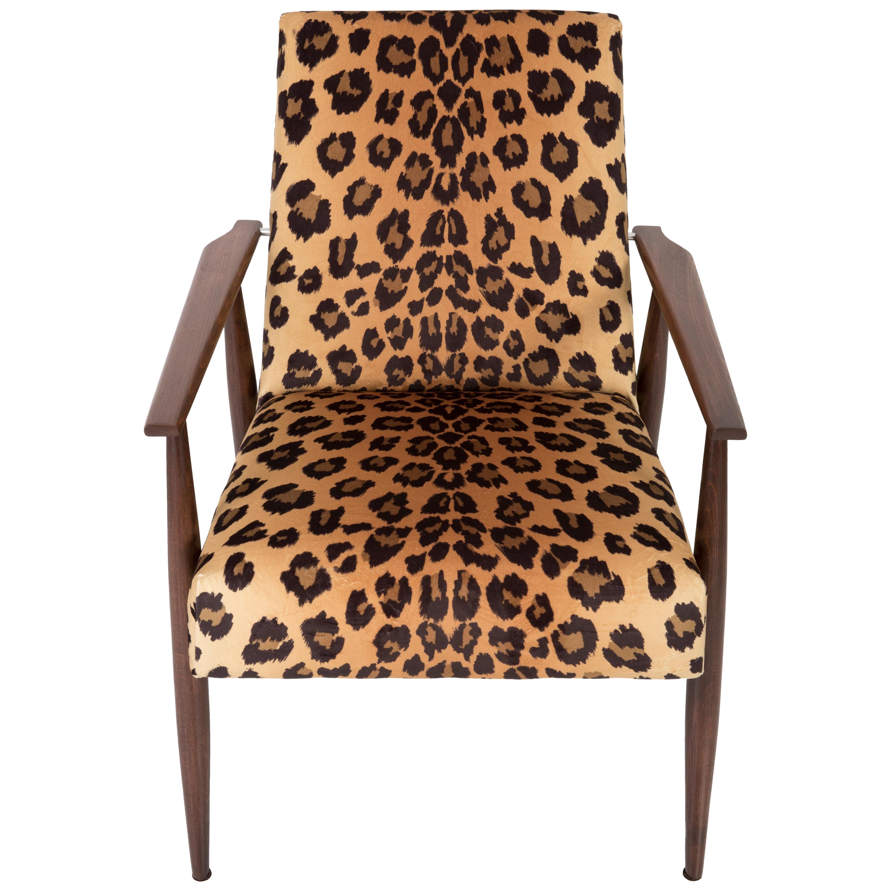 Midcentury Leopard Print Velvet Dante Armchair, H. Lis, 1960s