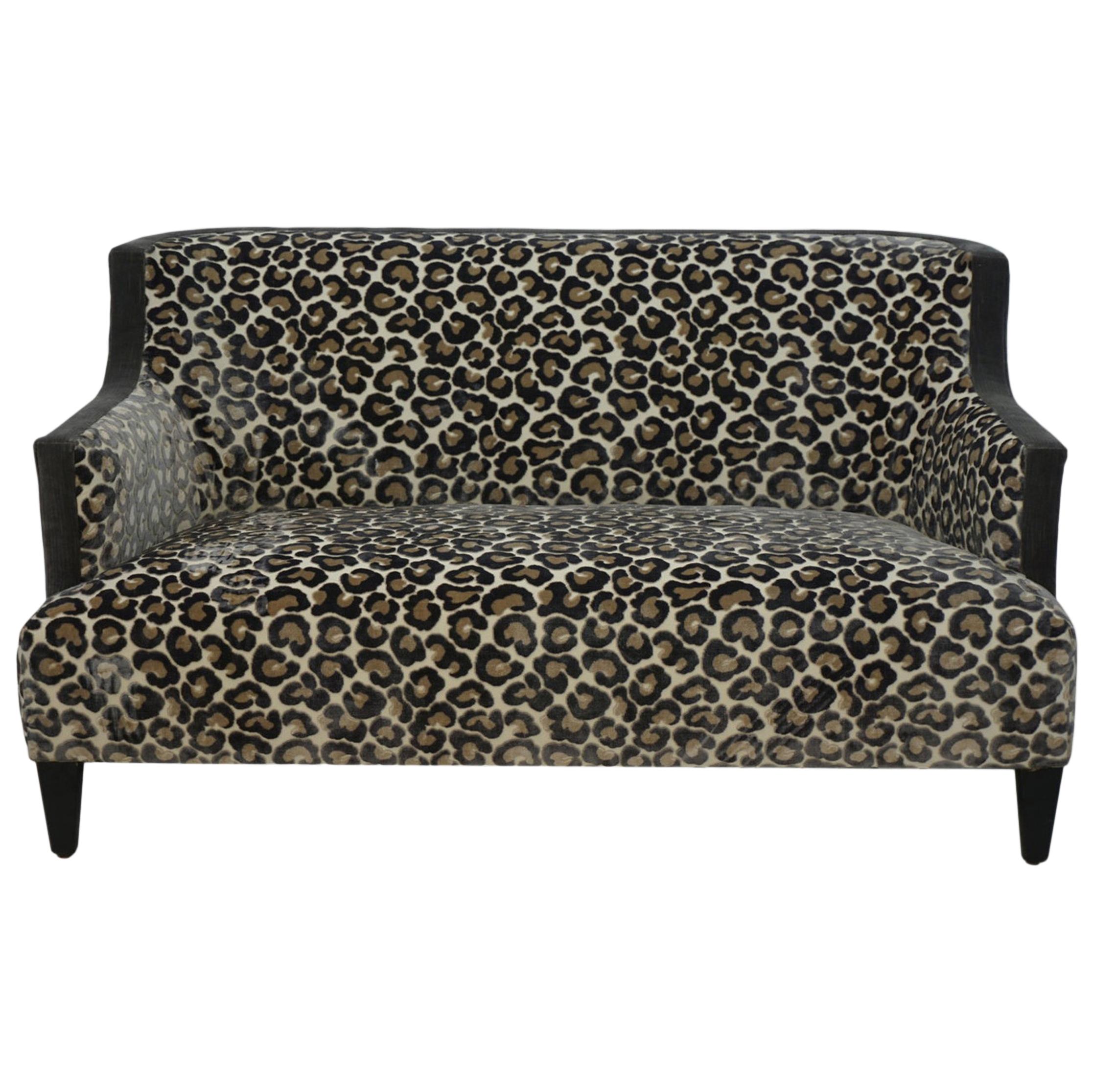 Midcentury Leopard Print Velvet Loveseat