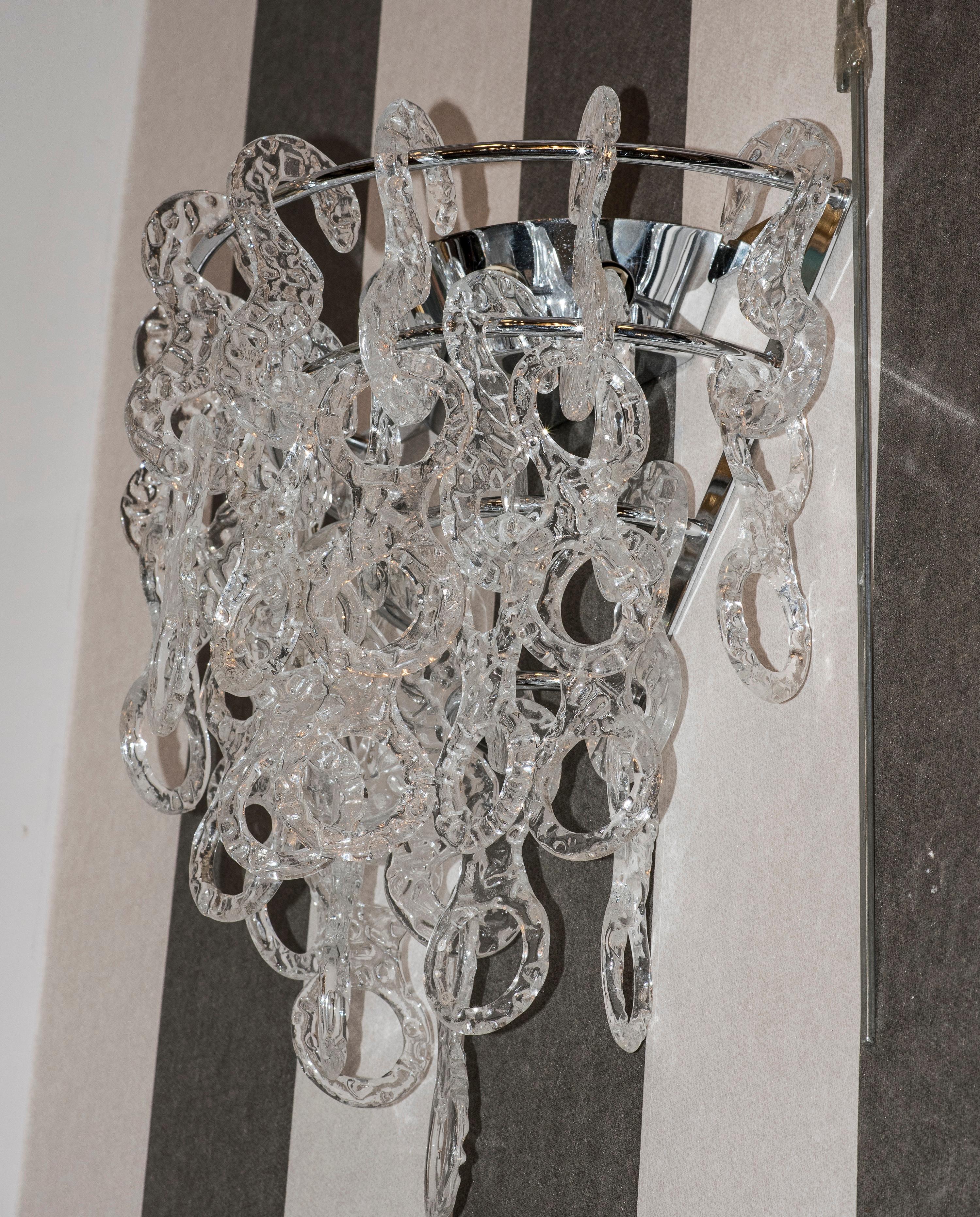 Hand-Crafted 60s Murano White Sconces Murano Italy Leucos White Crystal Couple of Sconces