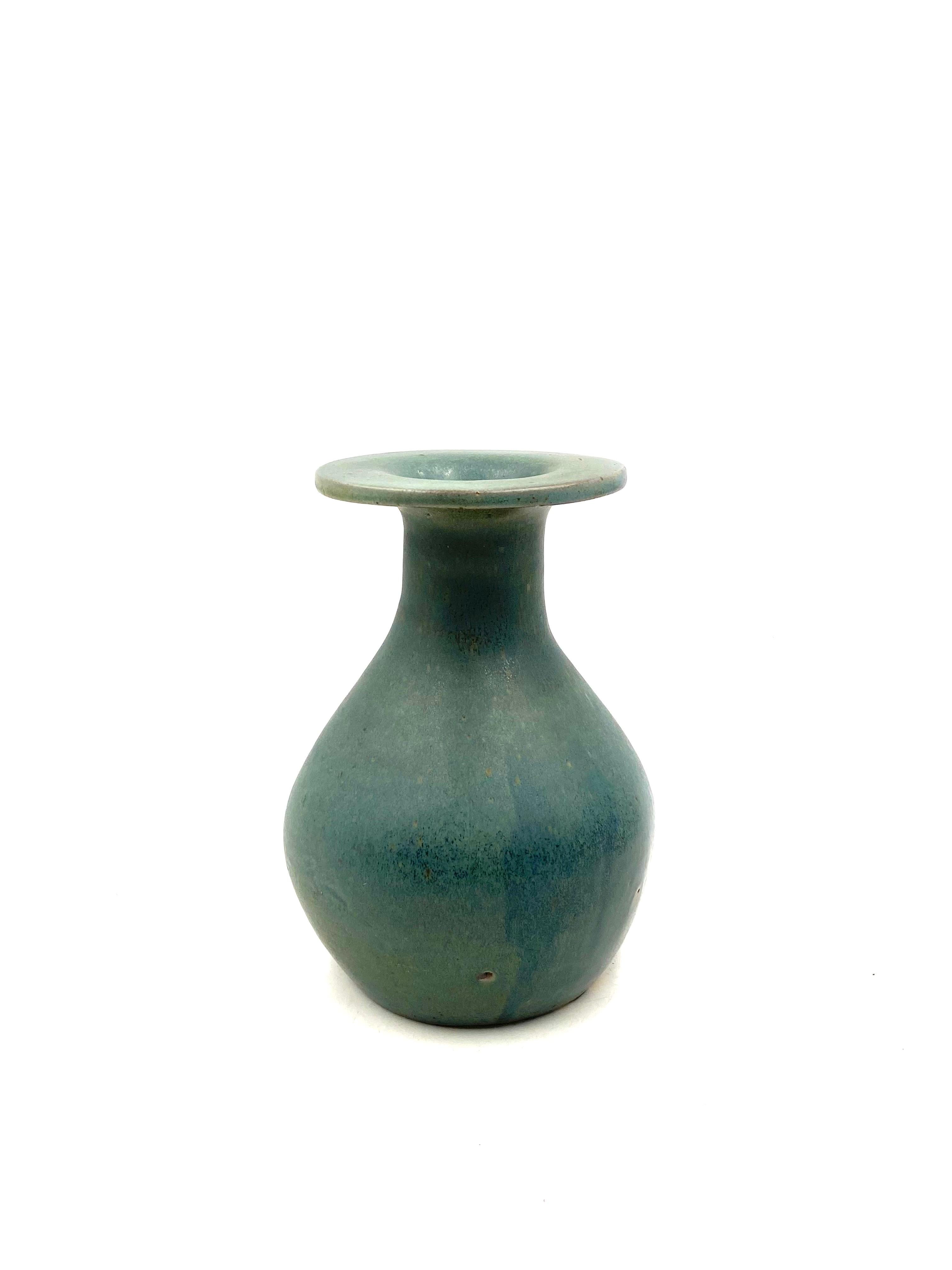 Midcentury light blue ceramic vase, France 1960s For Sale 4